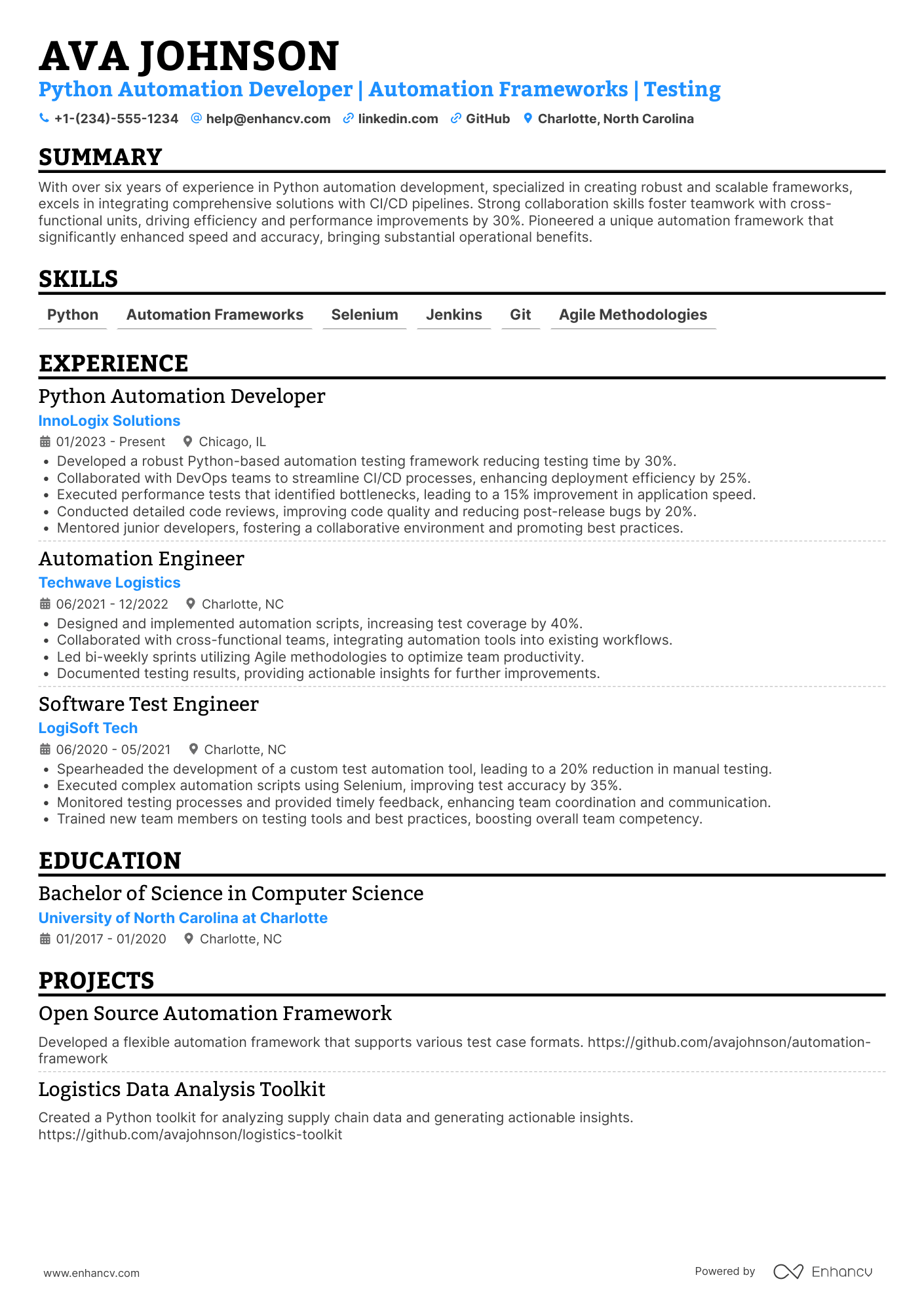 Python Automation Developer Resume Example