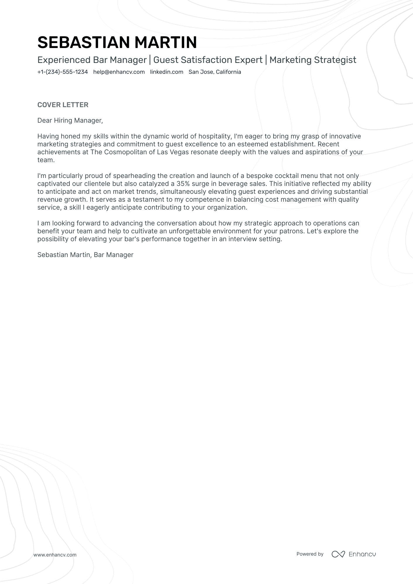 Bar Manager Resume Example