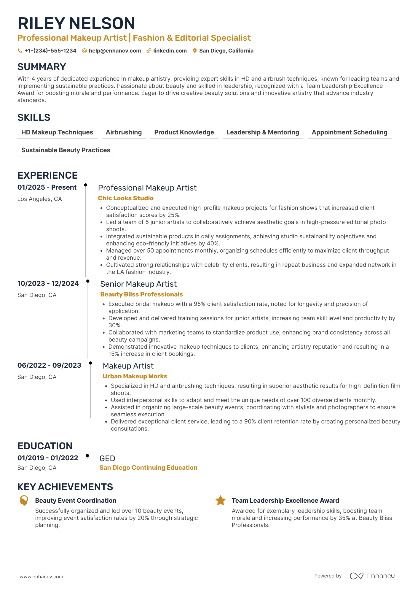 Lead Makeup Artist Resume Example