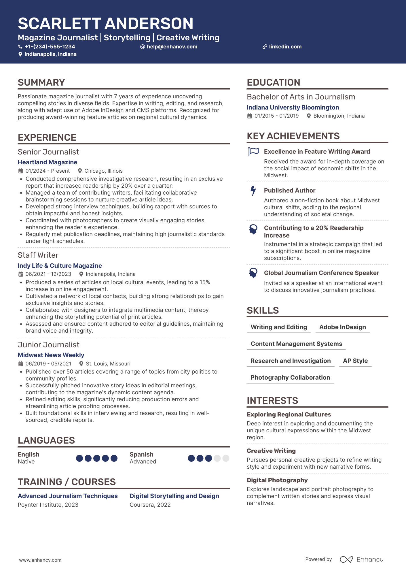 Magazine Journalist Resume Example