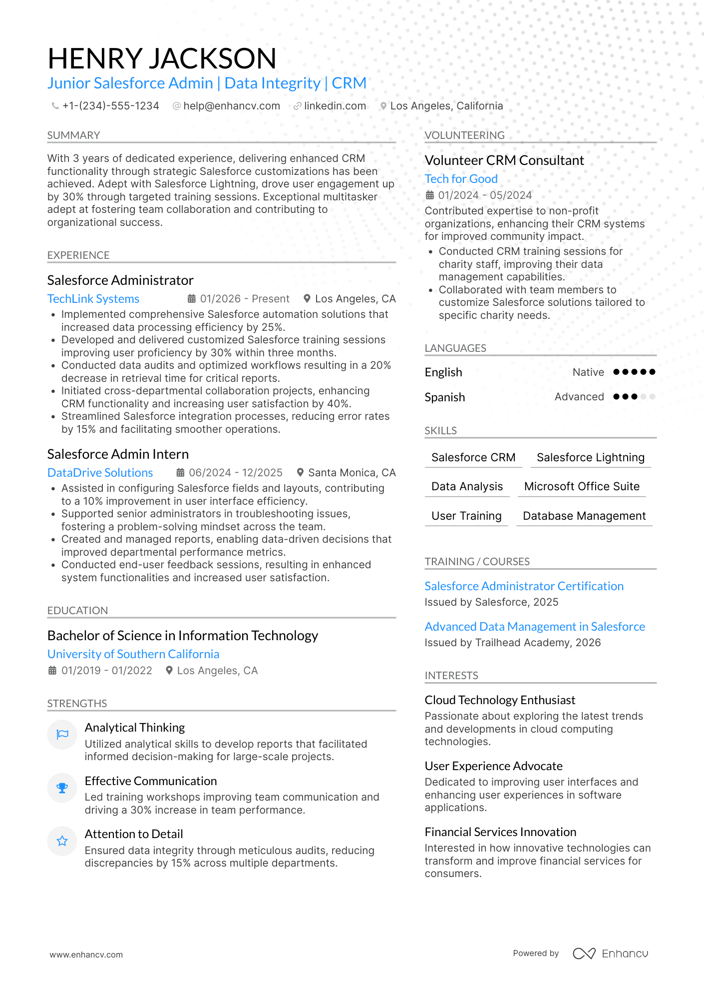 Junior Salesforce Admin Resume Example