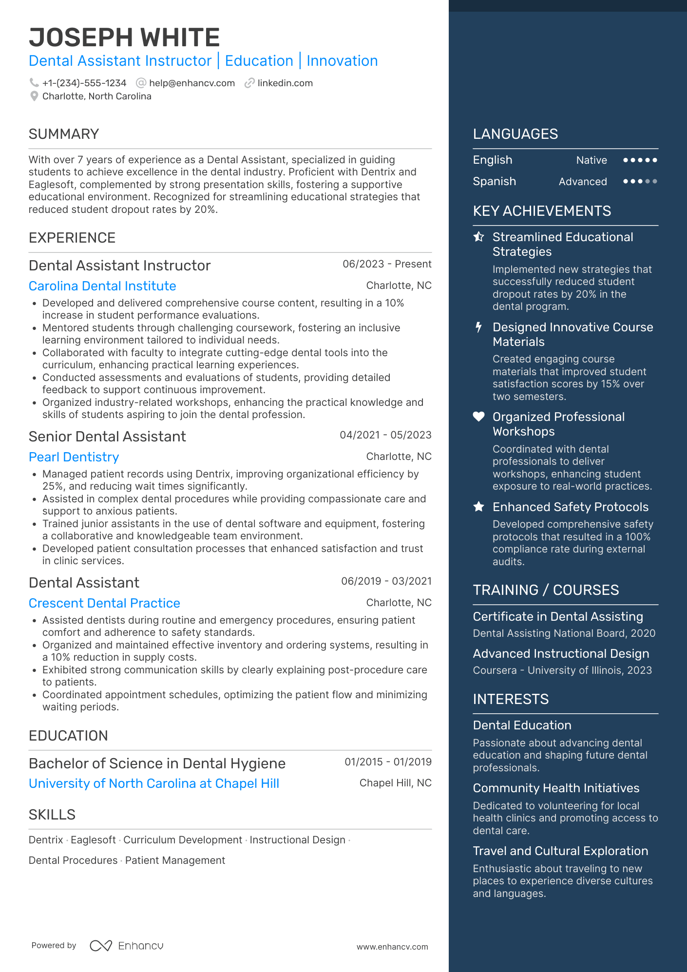 Dental Assistant Instructor Resume Example