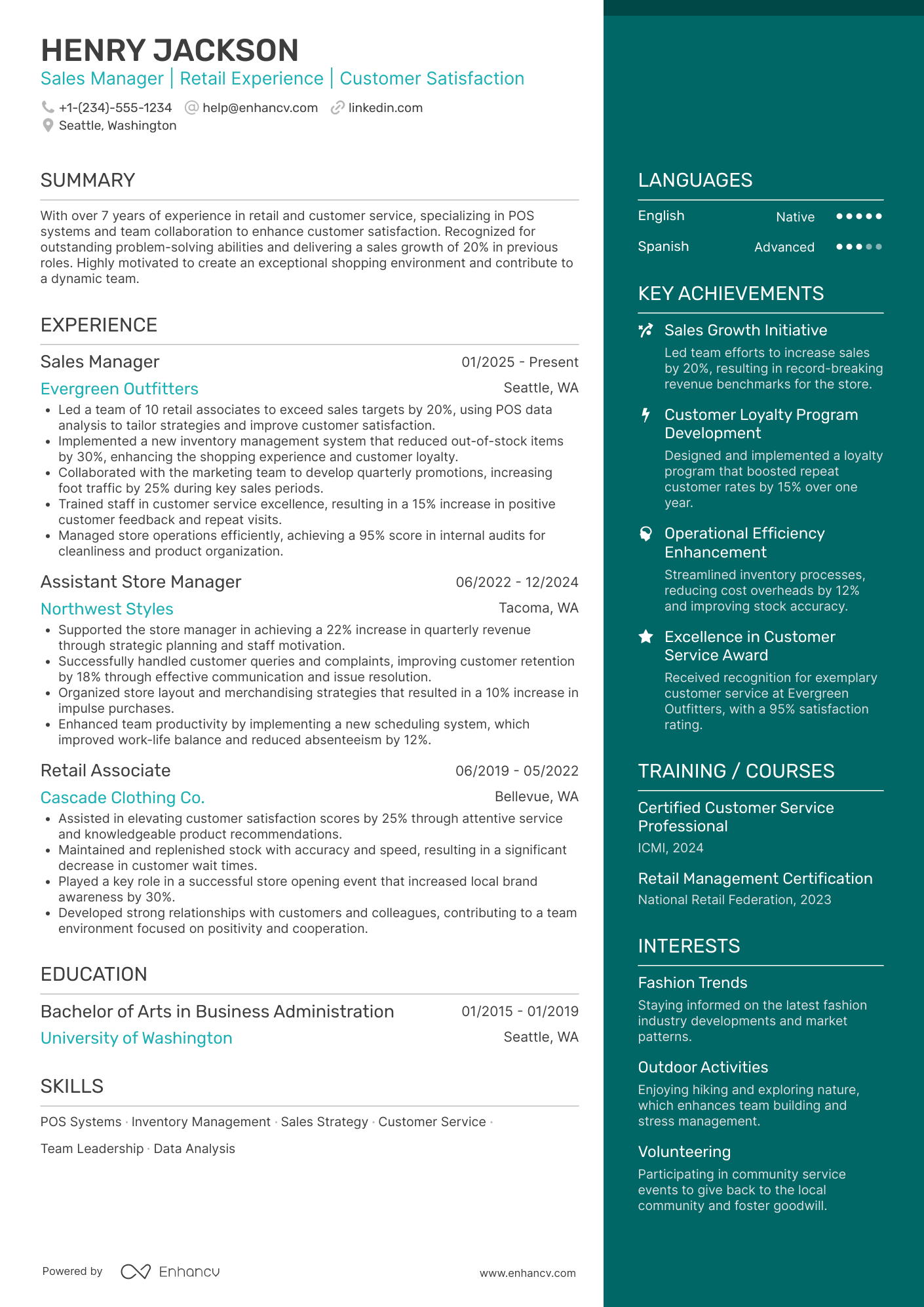 Customer Service Retail Representative Resume Example