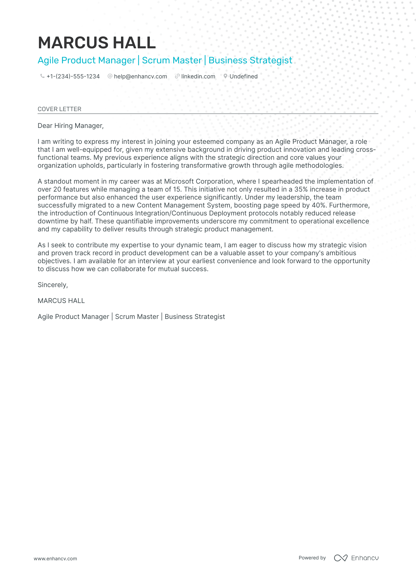 Agile Product Manager Resume Example