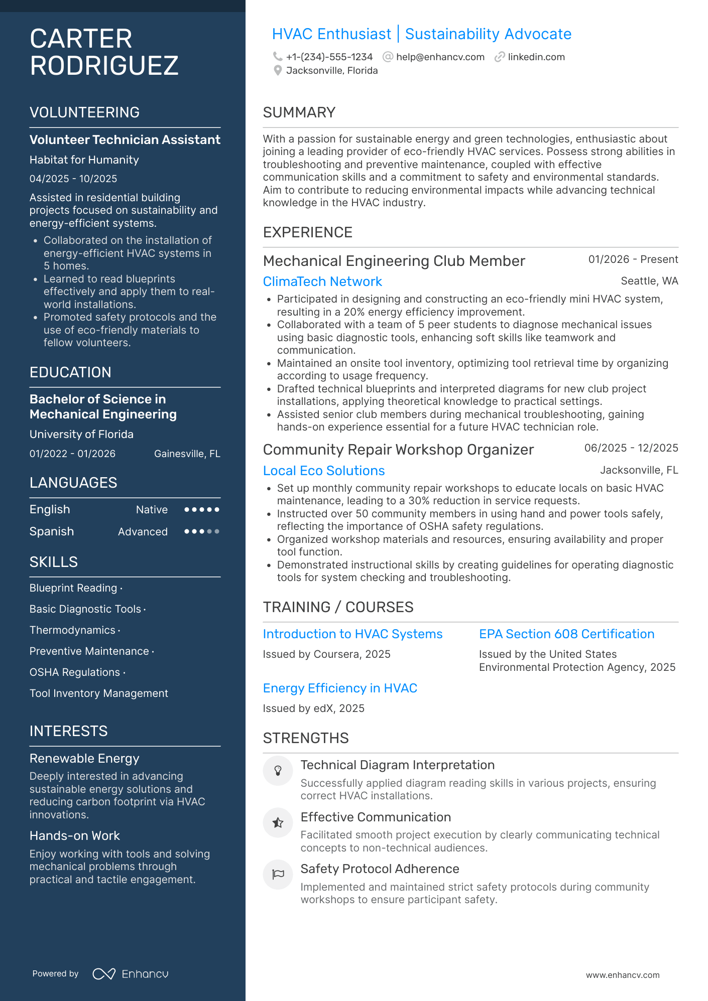 HVAC Apprentice Resume Example