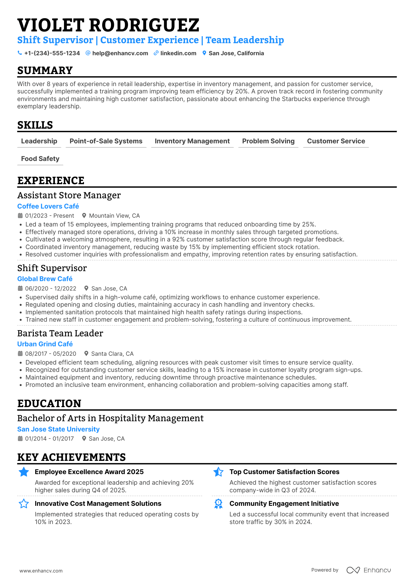 Starbucks Resume Example