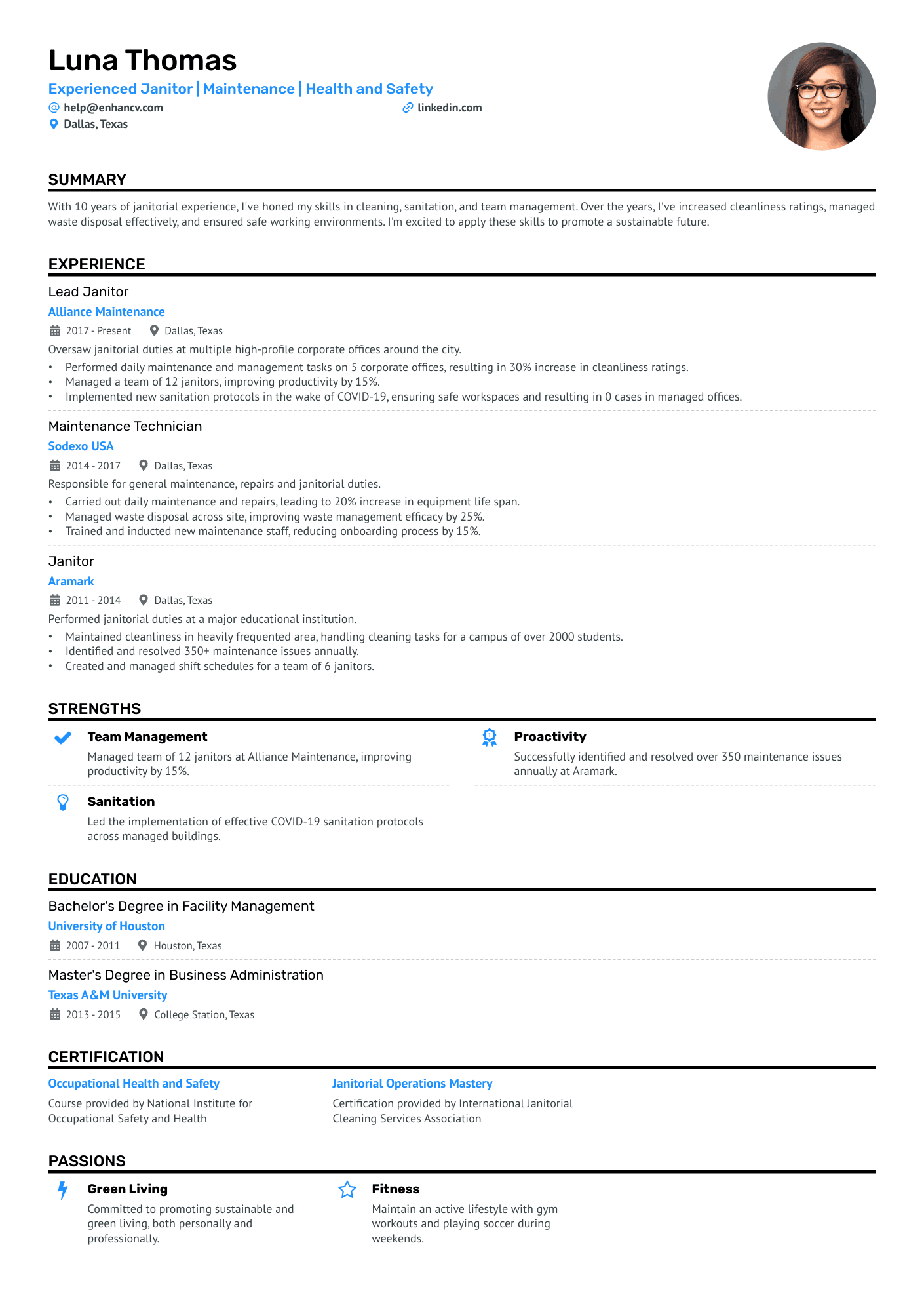 Hospital Janitor Resume Example