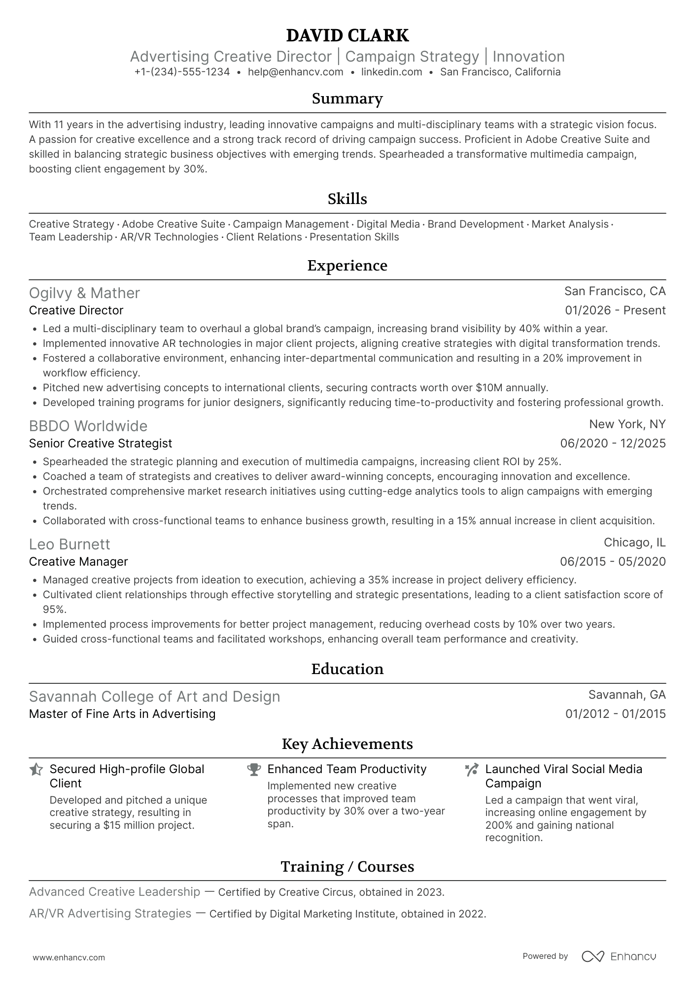 Advertising Creative Director Resume Example