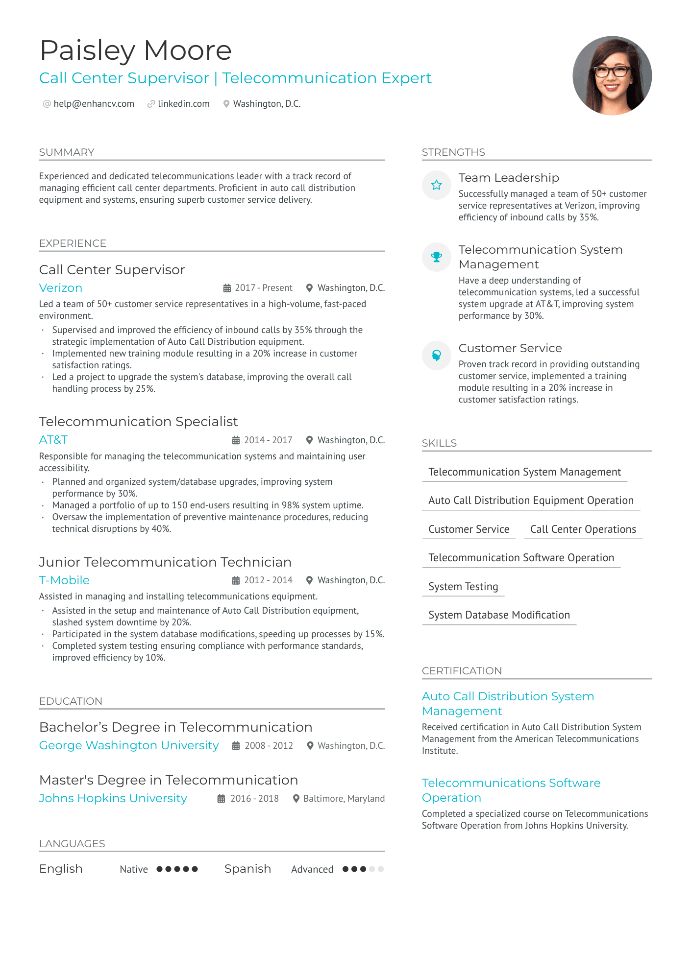 Call Center Supervisor Resume Example