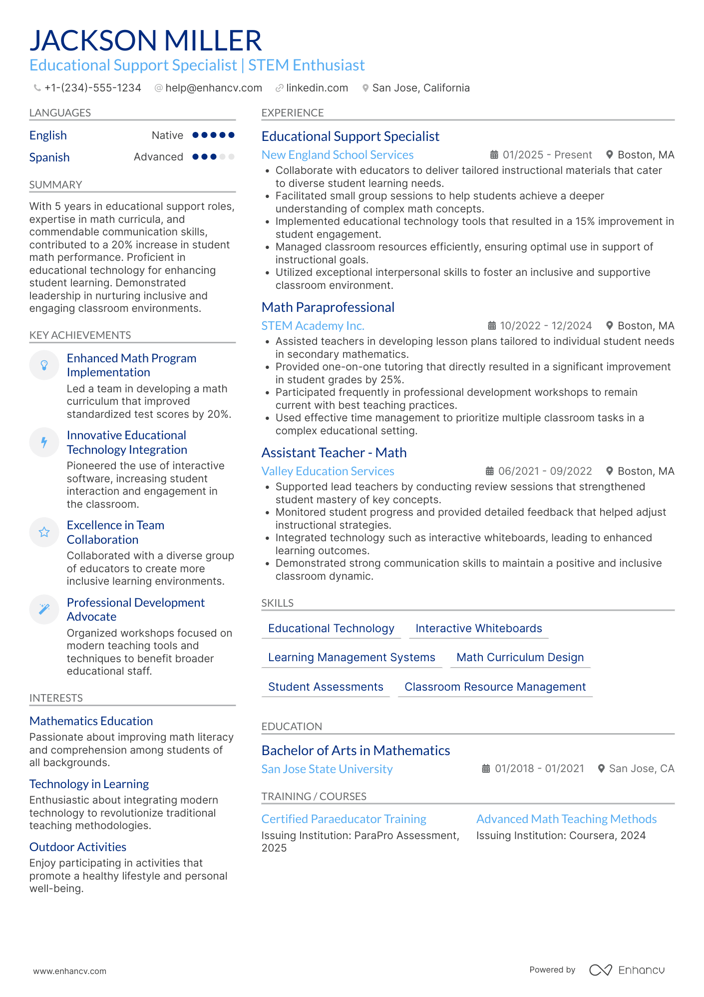 Math Paraprofessional Resume Example