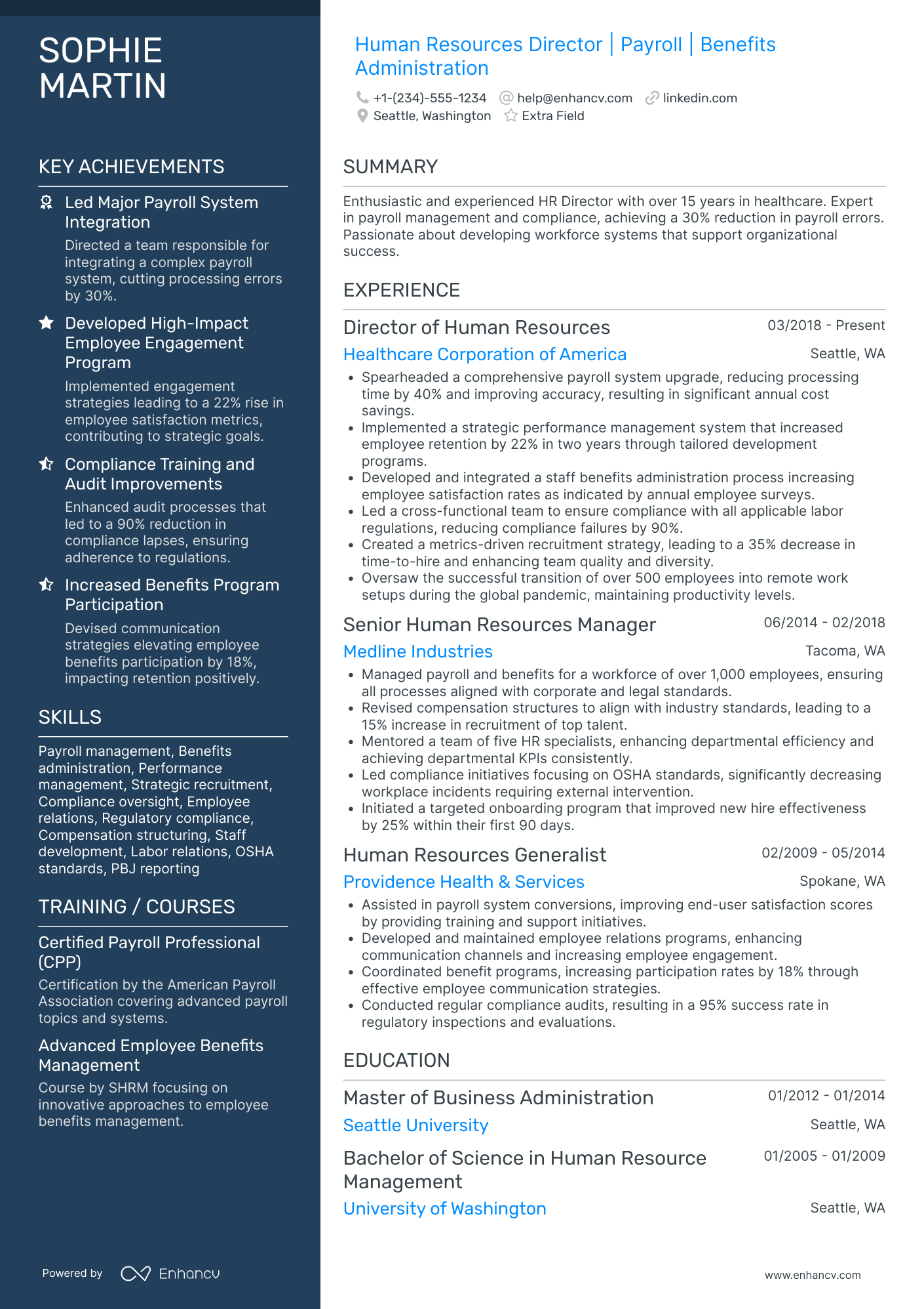 Director of Human Resources Resume Example