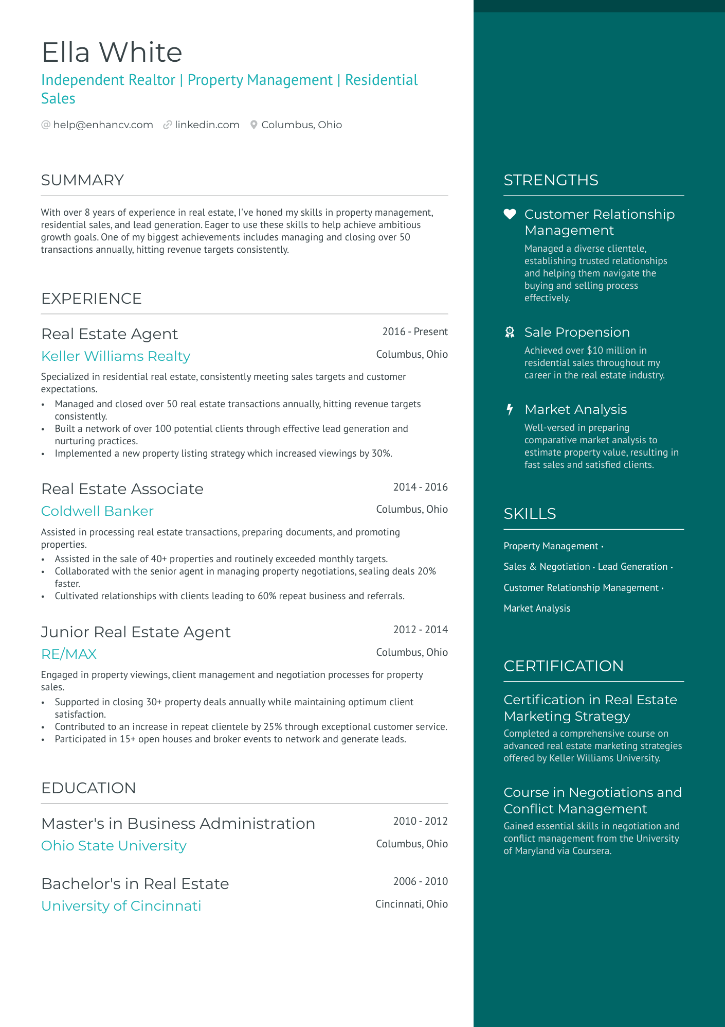 Independent Realtor Resume Example
