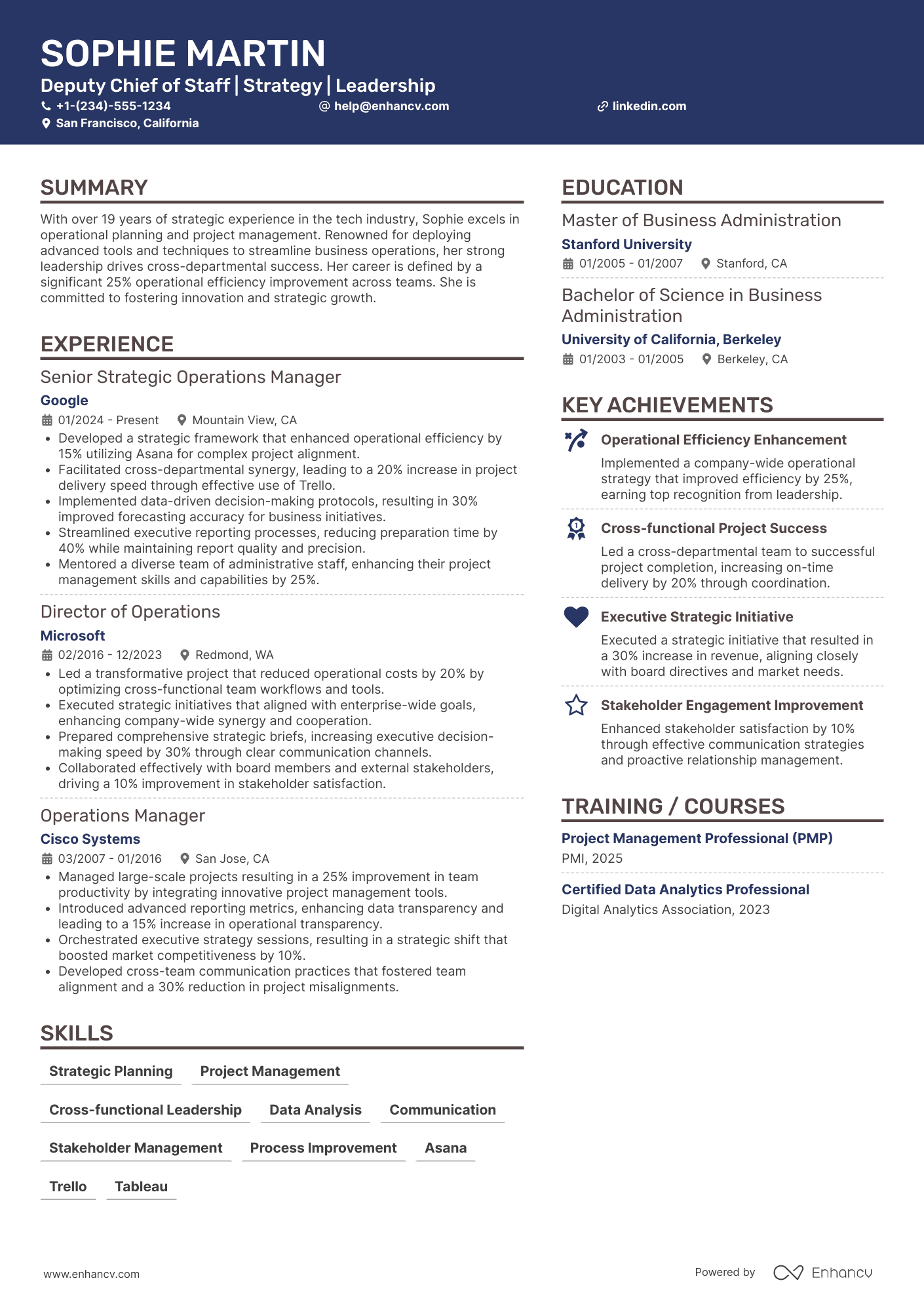 Deputy Chief of Staff Resume Example