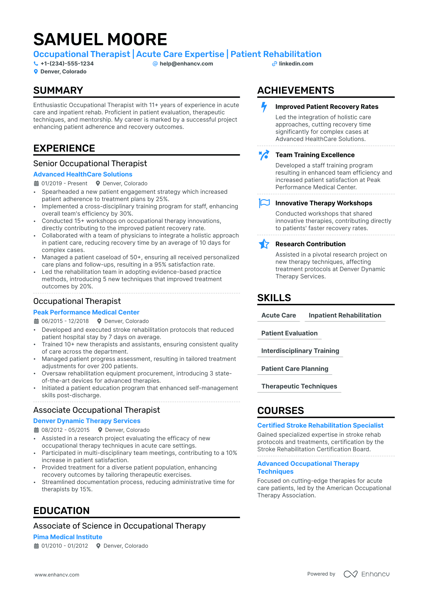 Occupational Therapist Resume Example