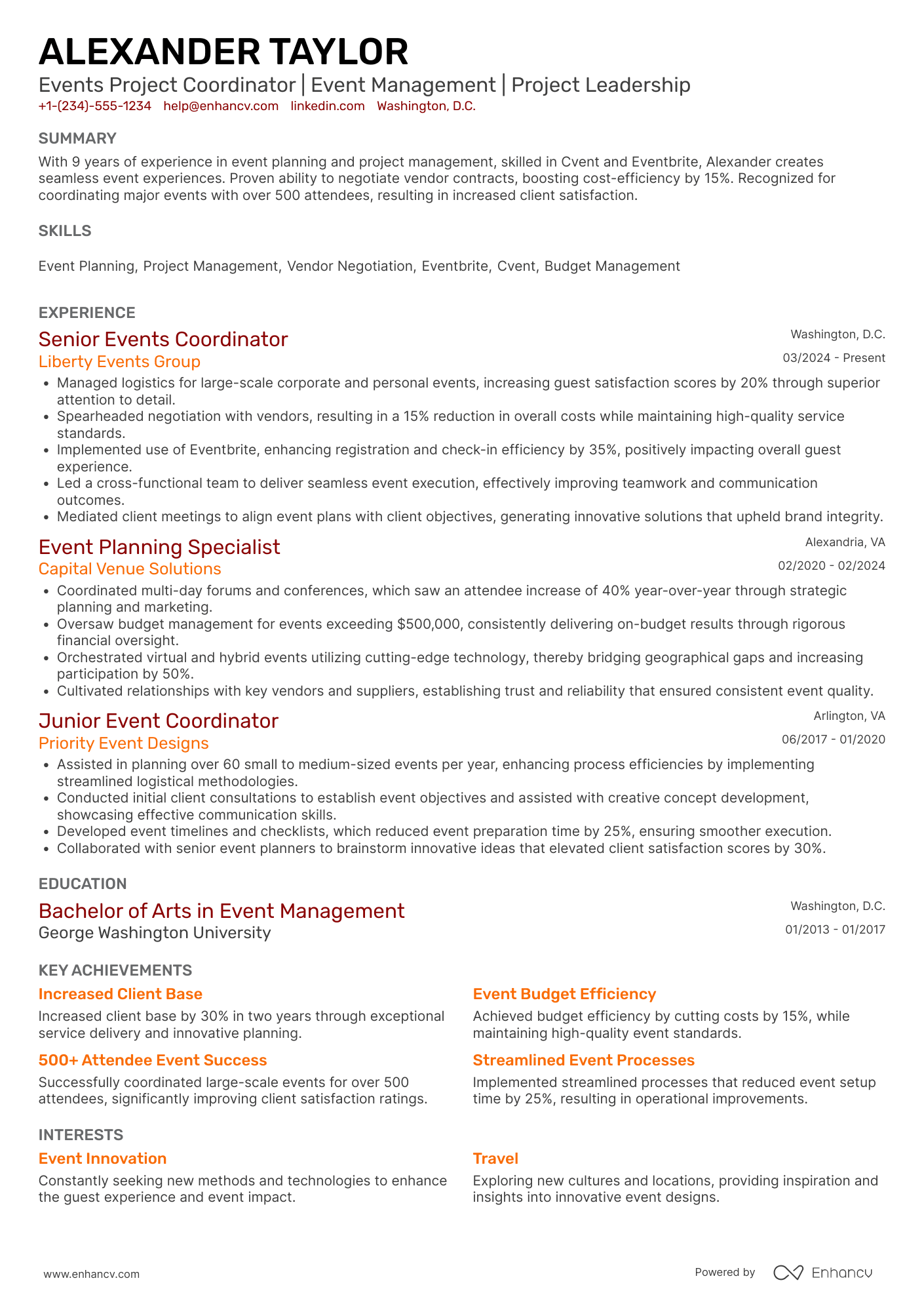 Events Project Coordinator Resume Example