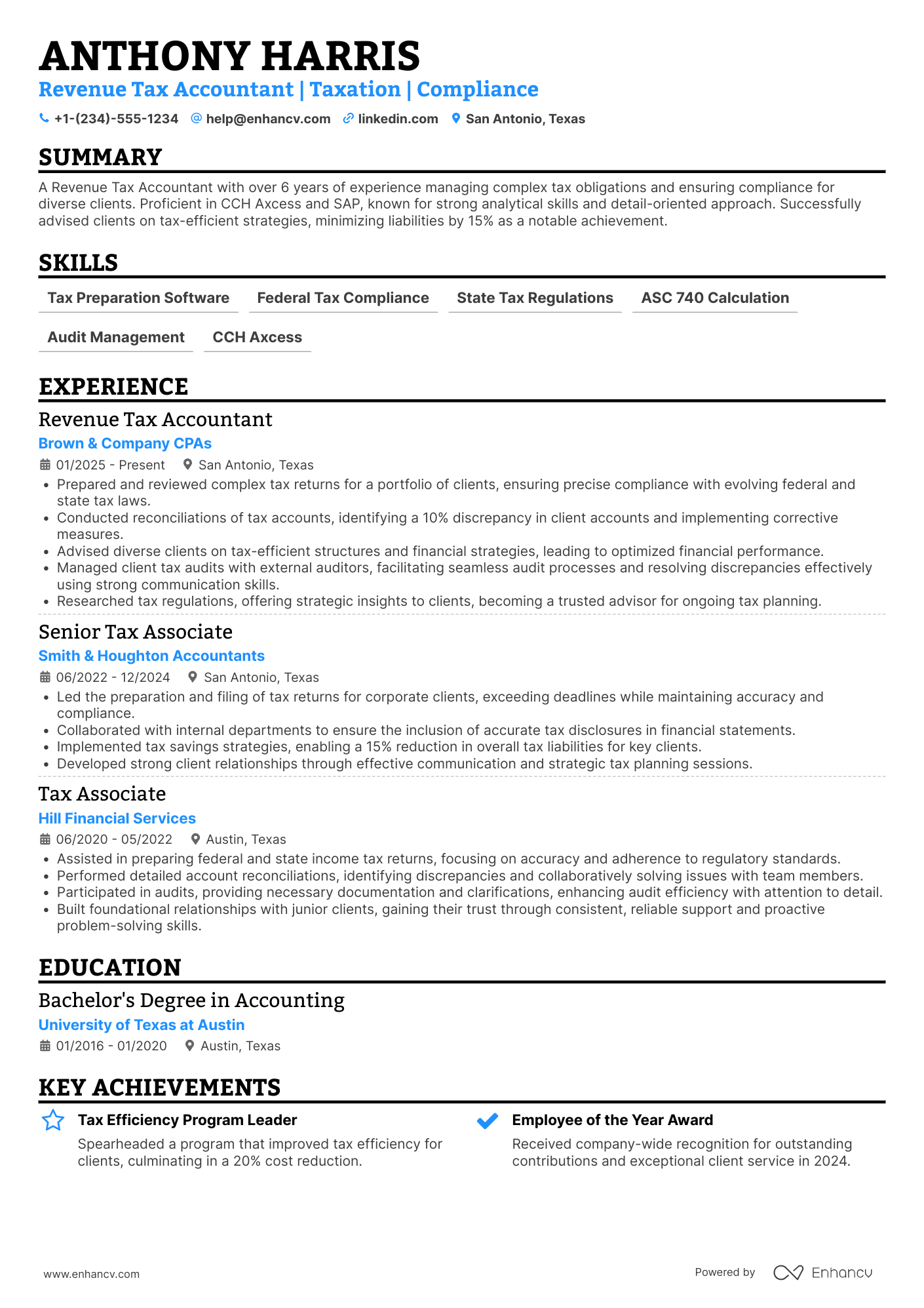 Revenue Tax Accountant Resume Example