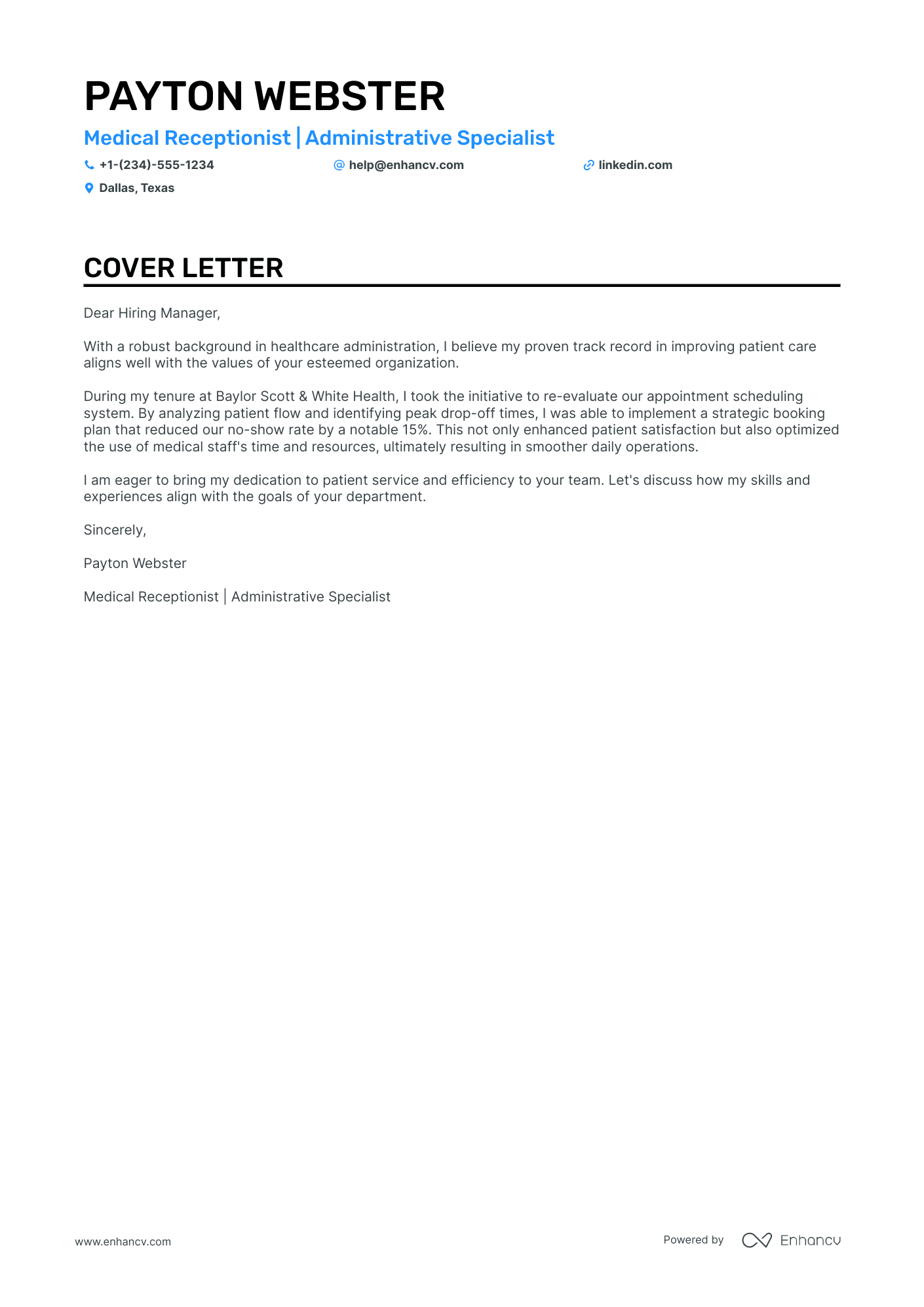 Front Desk Medical Receptionist Resume Example