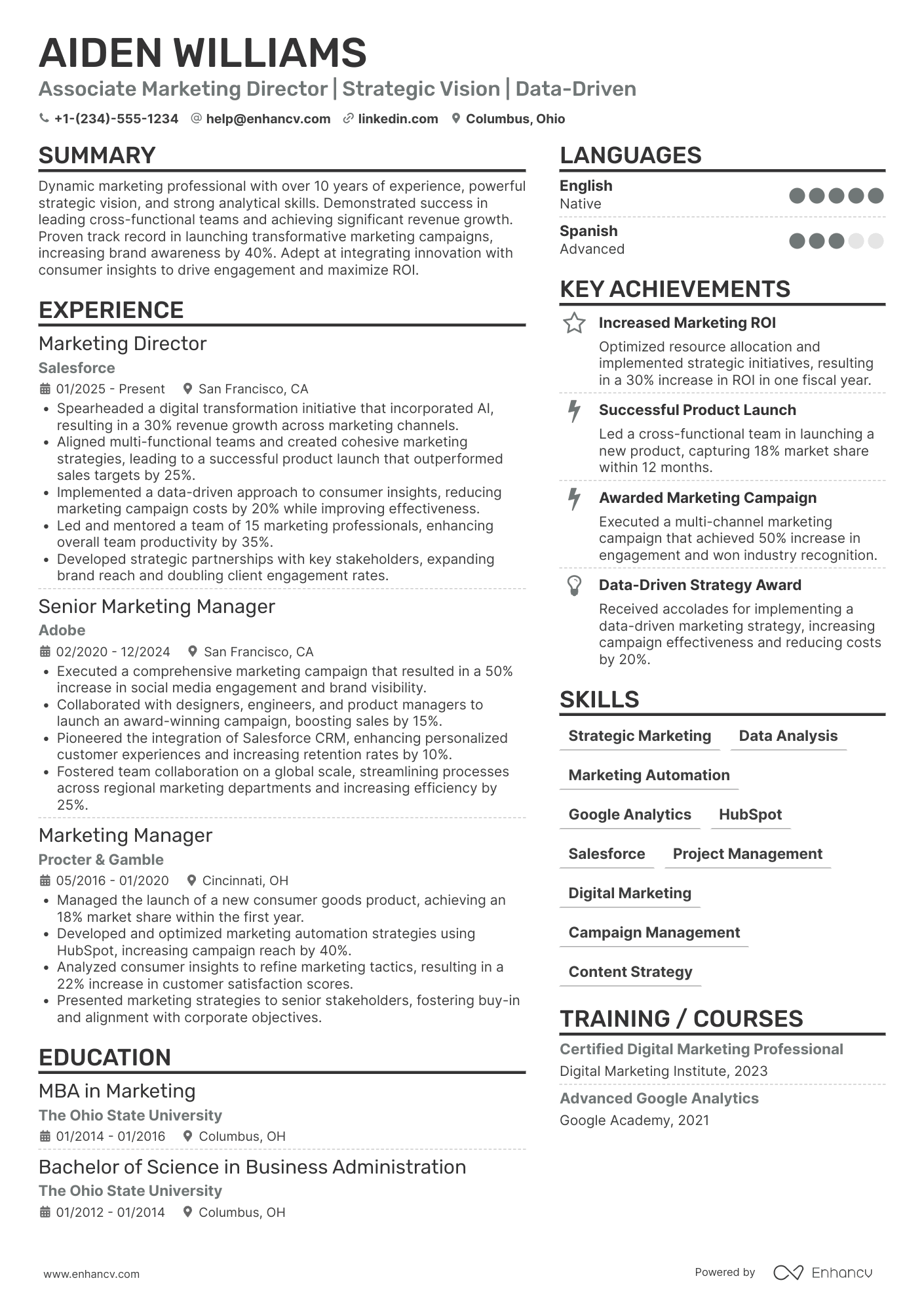 Associate Marketing Director Resume Example