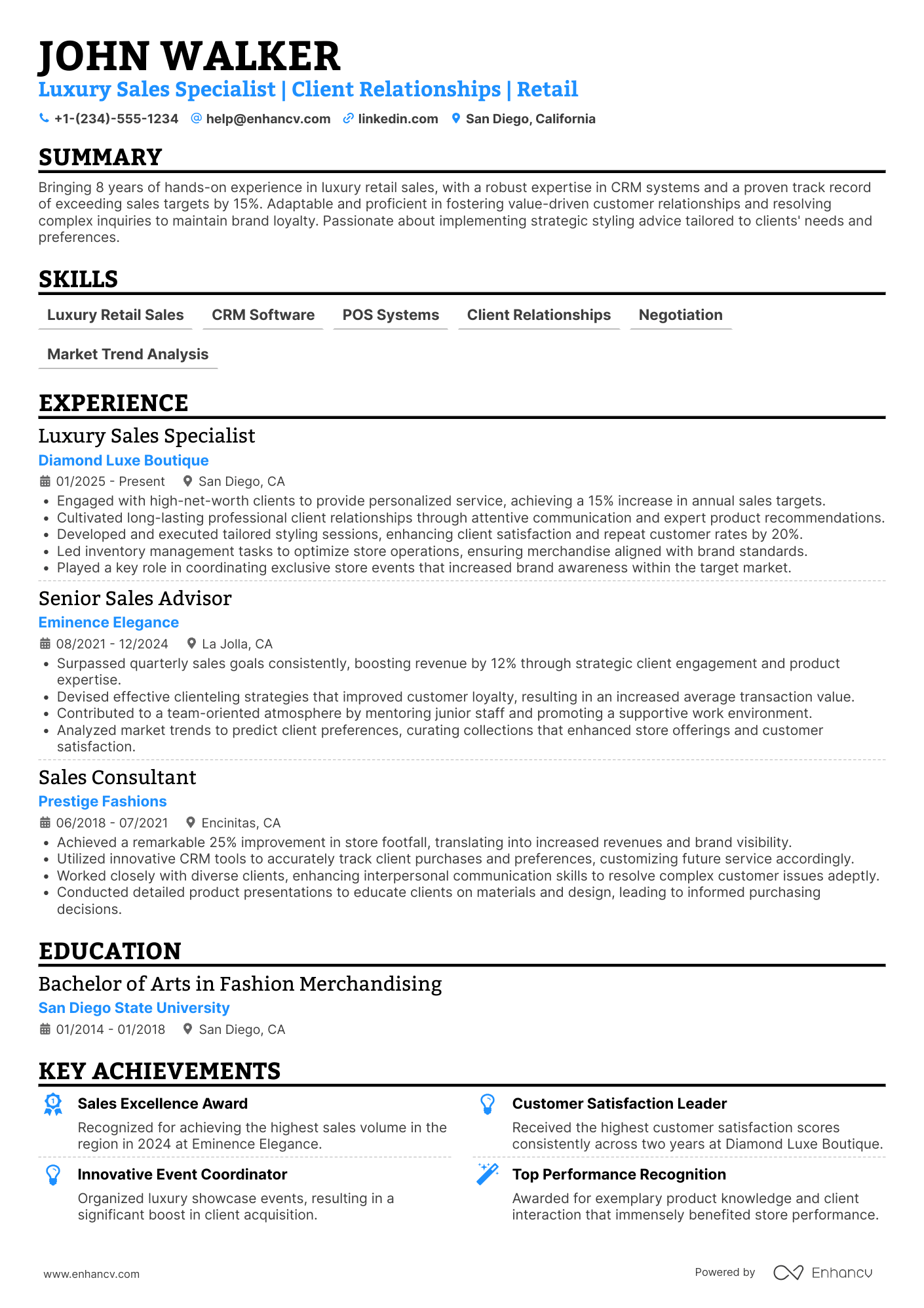 Luxury Sales Resume Example