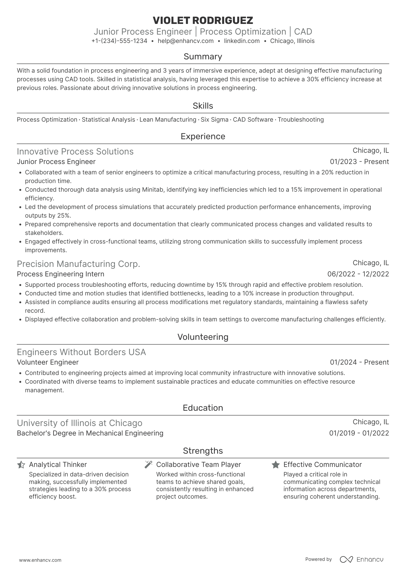 Junior Process Engineer Resume Example