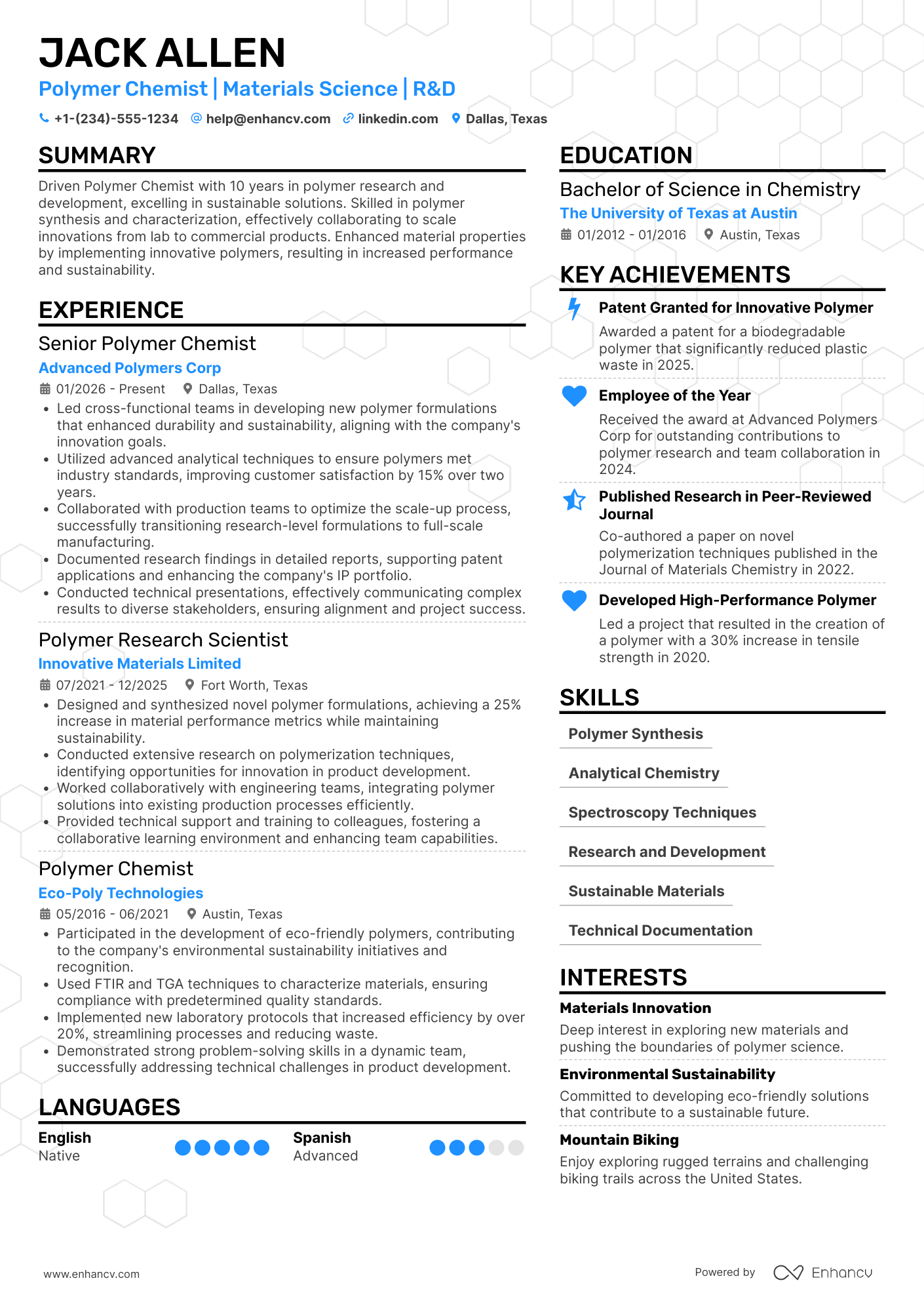 Polymer Chemist Resume Example