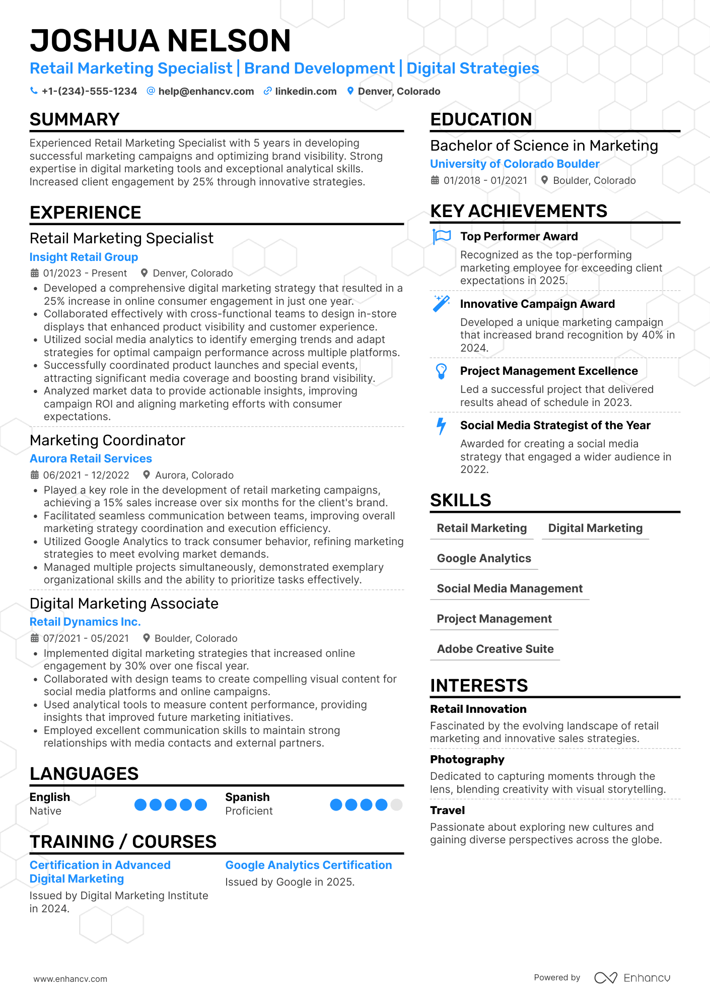 Retail Marketing Specialist Resume Example