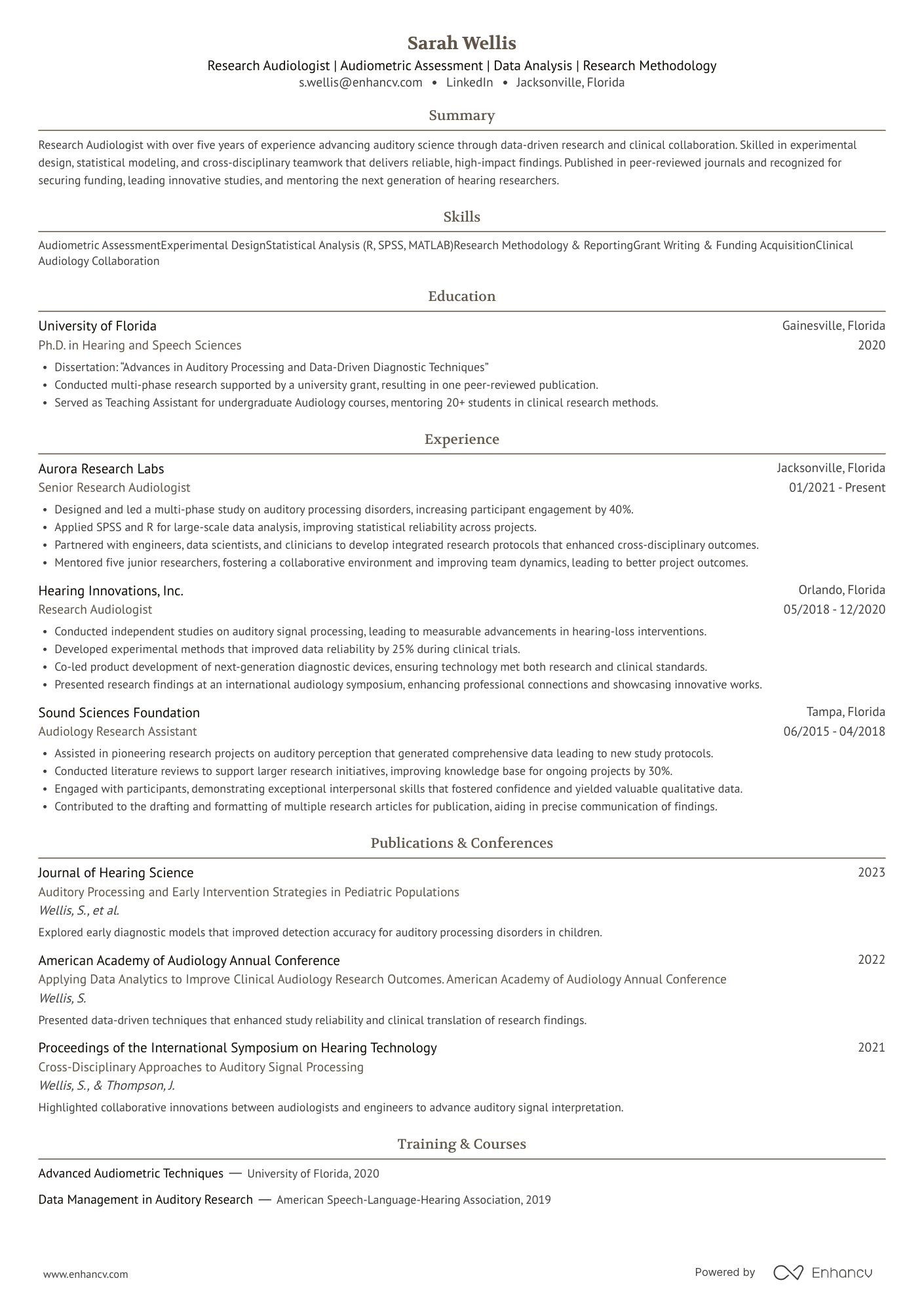 Research Audiologist Resume Example