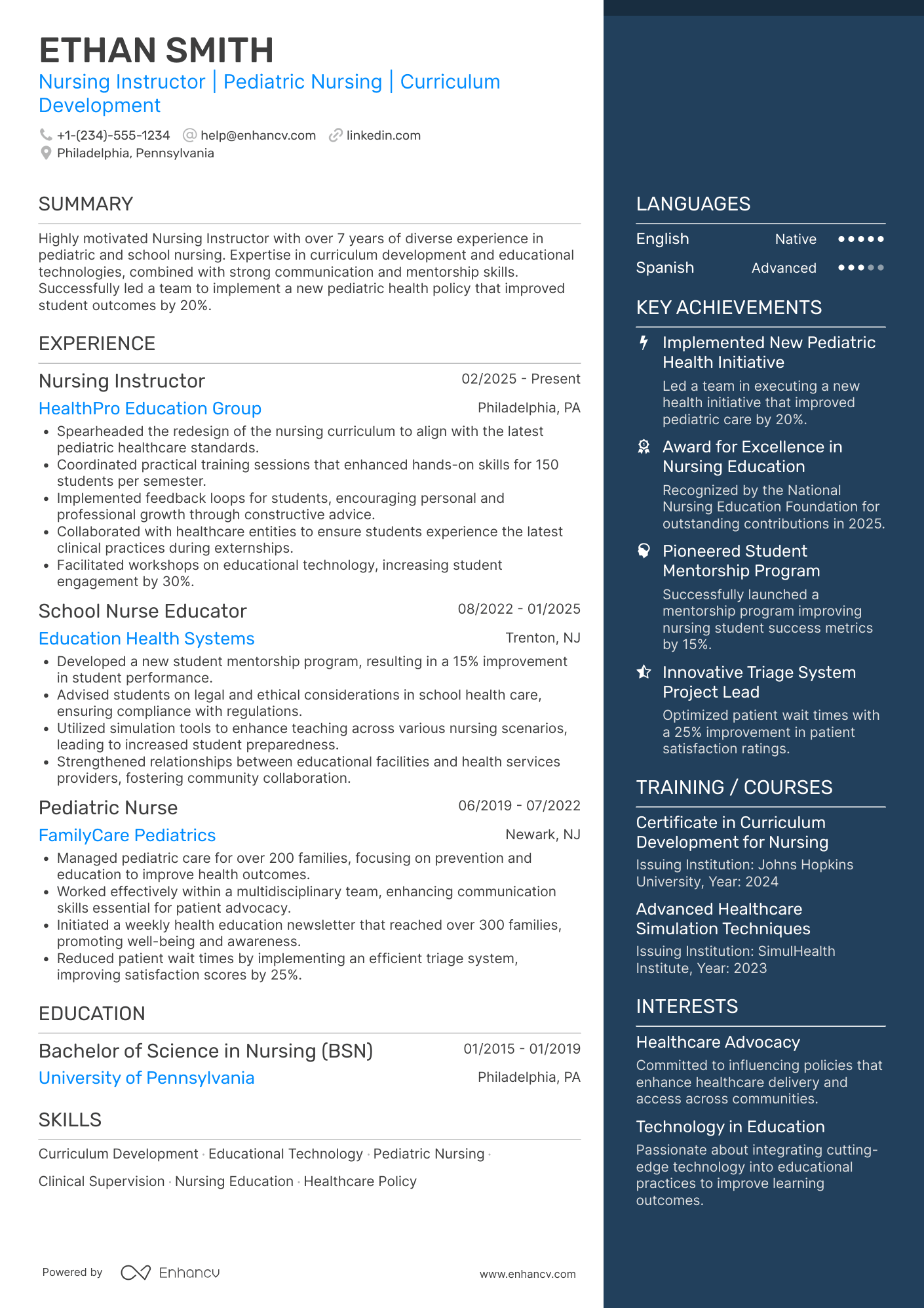 School Nurse Instructor Resume Example