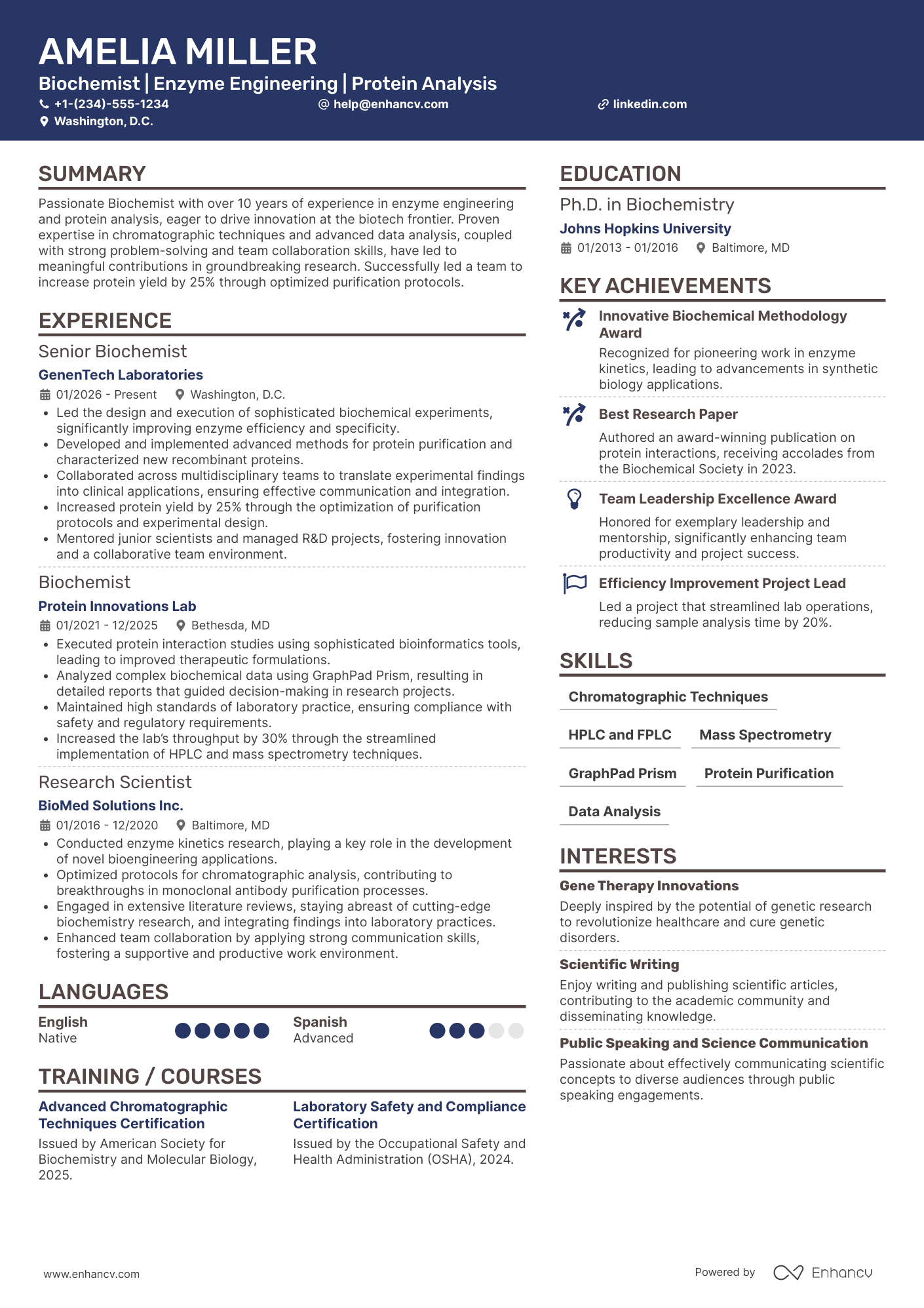 Biochemist Resume Example