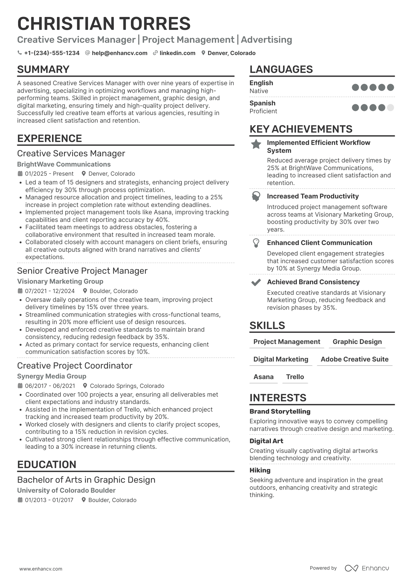 Creative Services Manager Resume Example