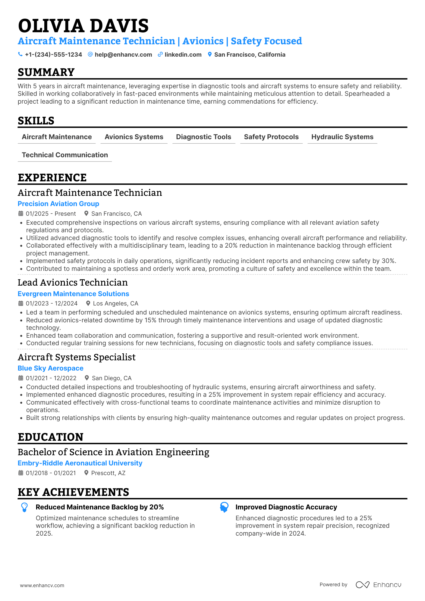 FedEx Aircraft Maintenance Technician Resume Example