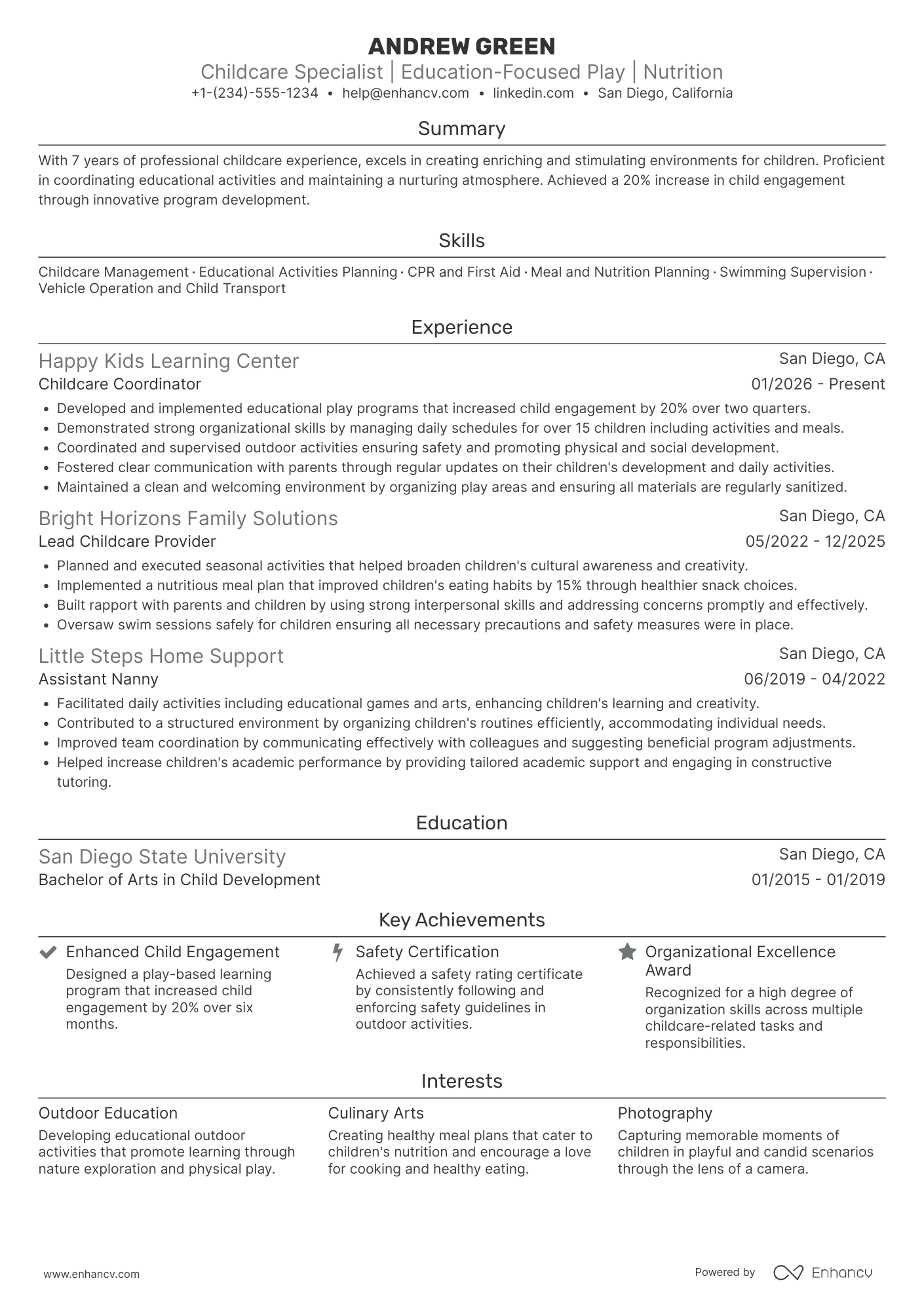 Summer Nanny Resume Example