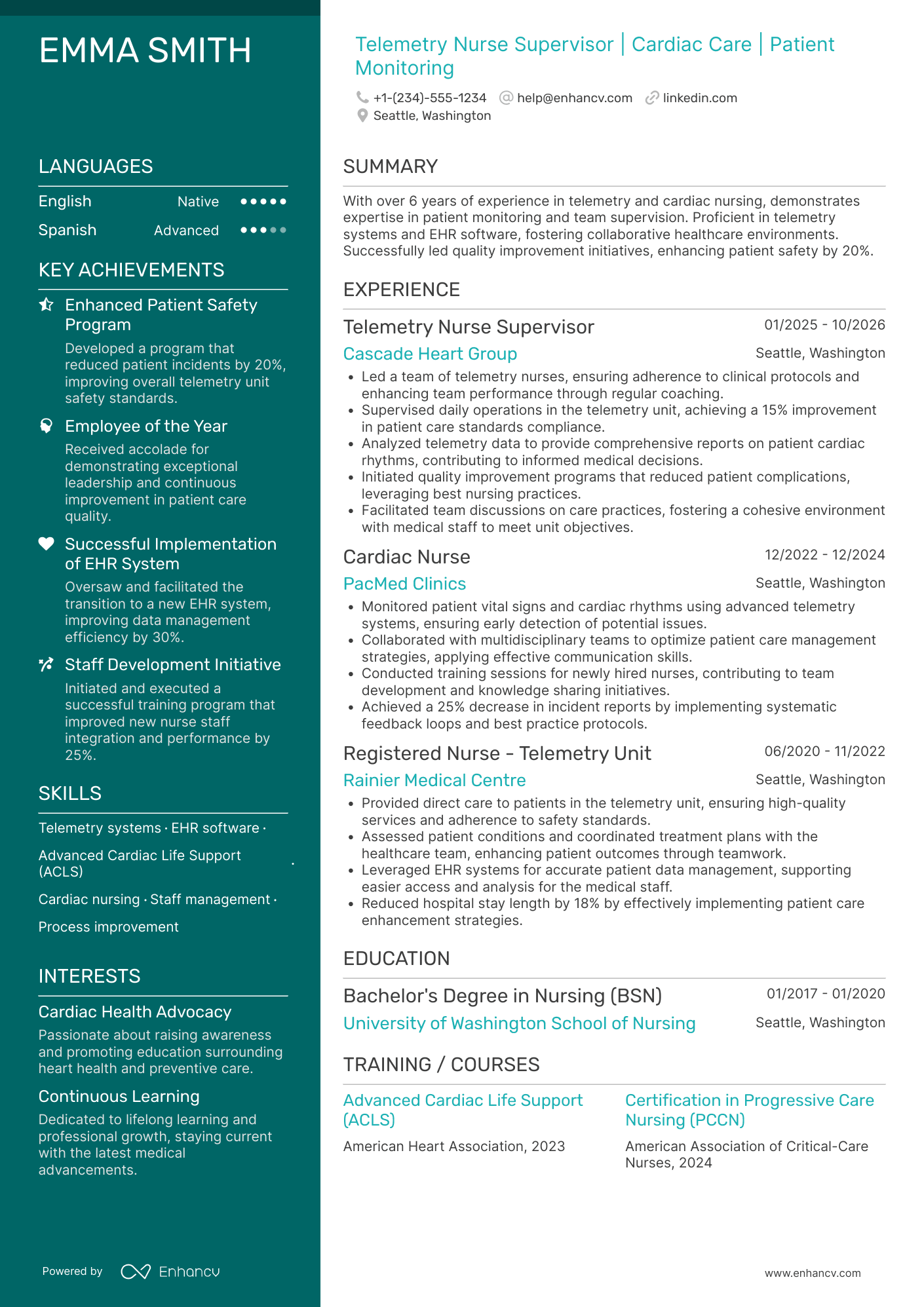 Telemetry Nurse Supervisor Resume Example