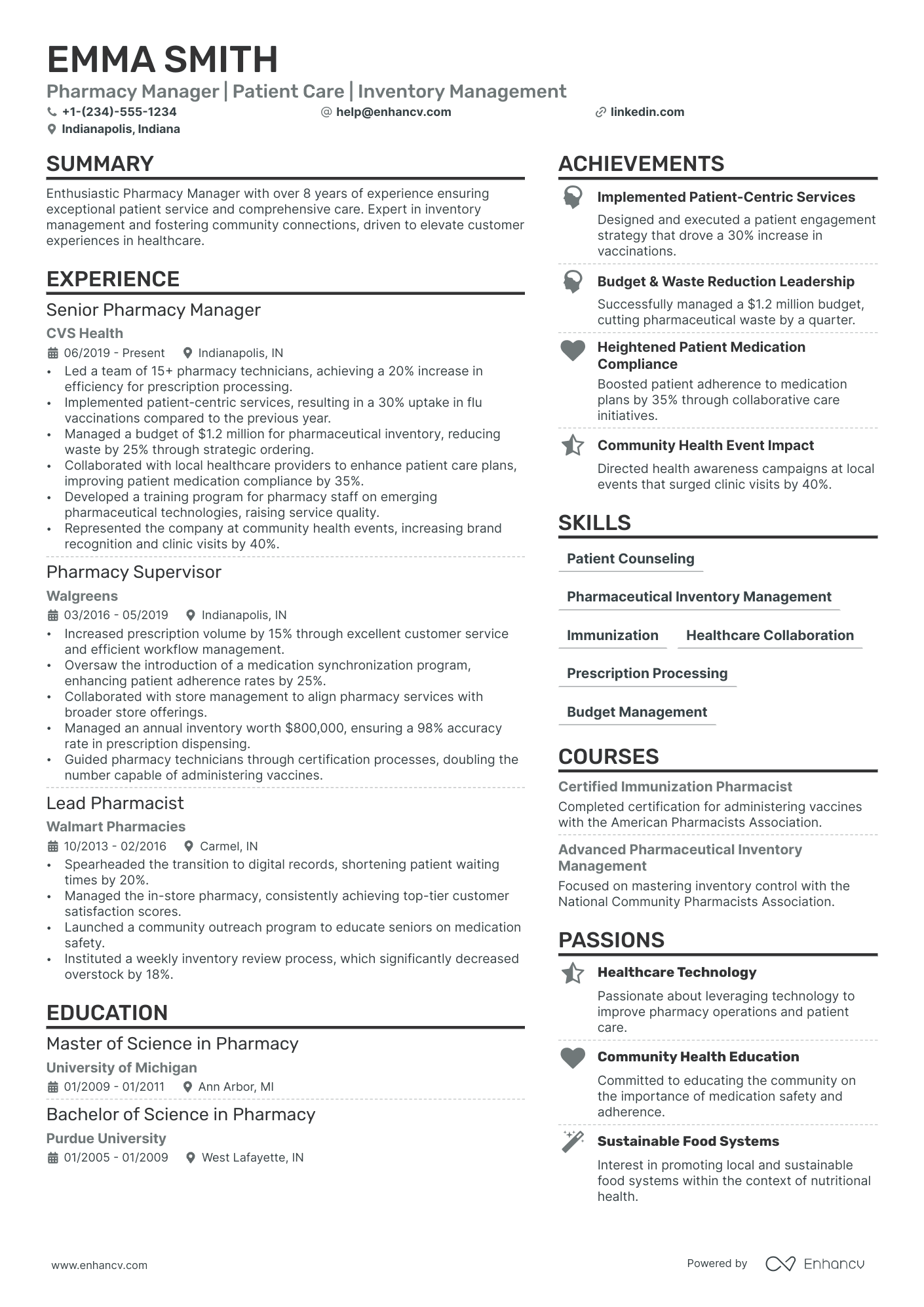 Pharmacy Manager Resume Example