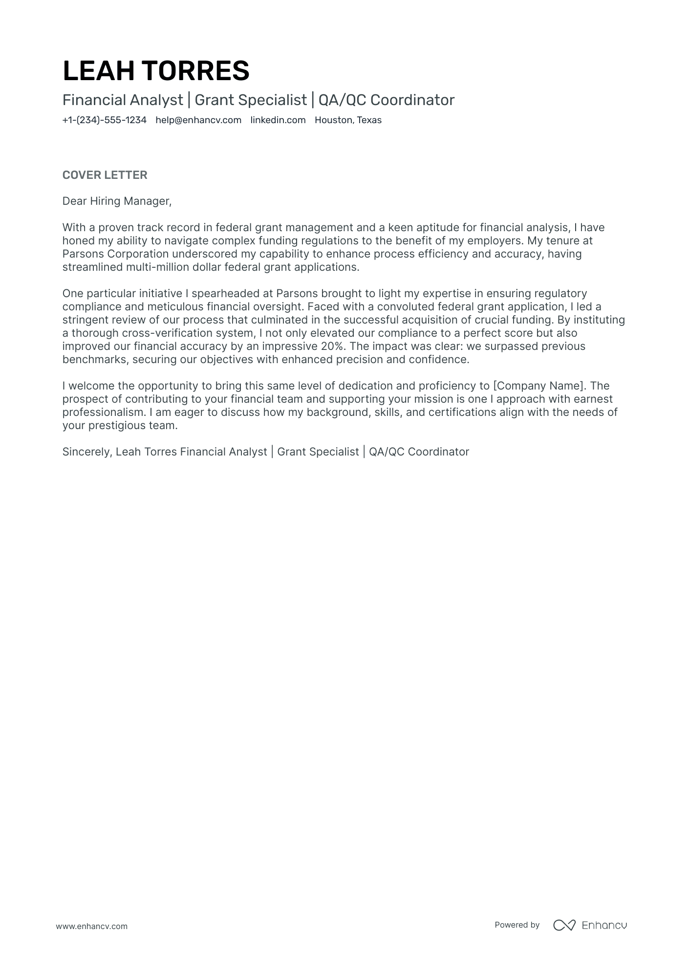 Quality Assurance Financial Analyst Resume Example
