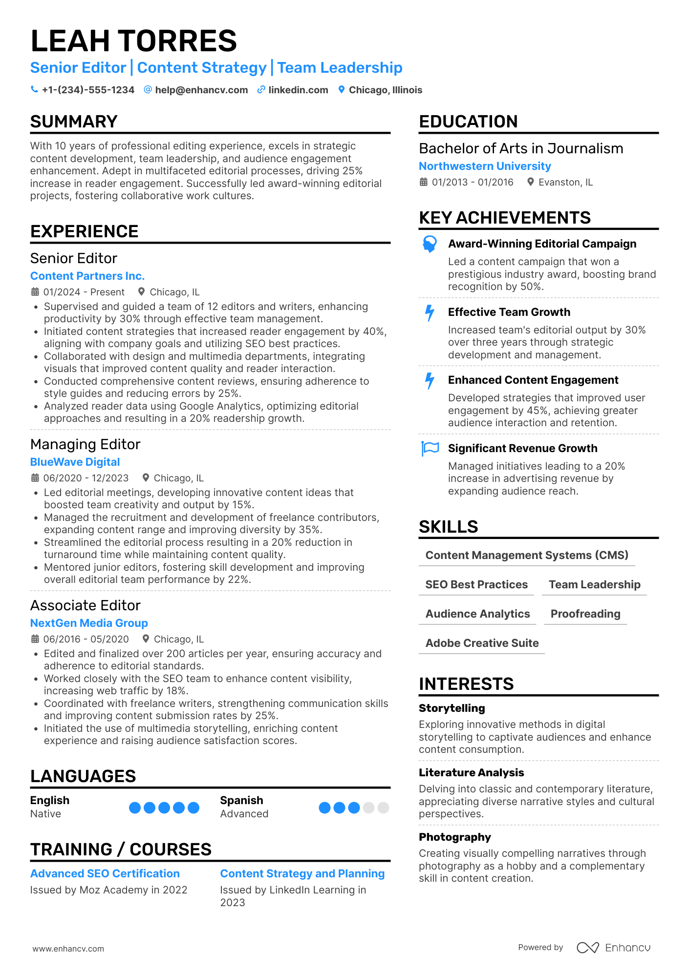 Senior Editor Resume Example