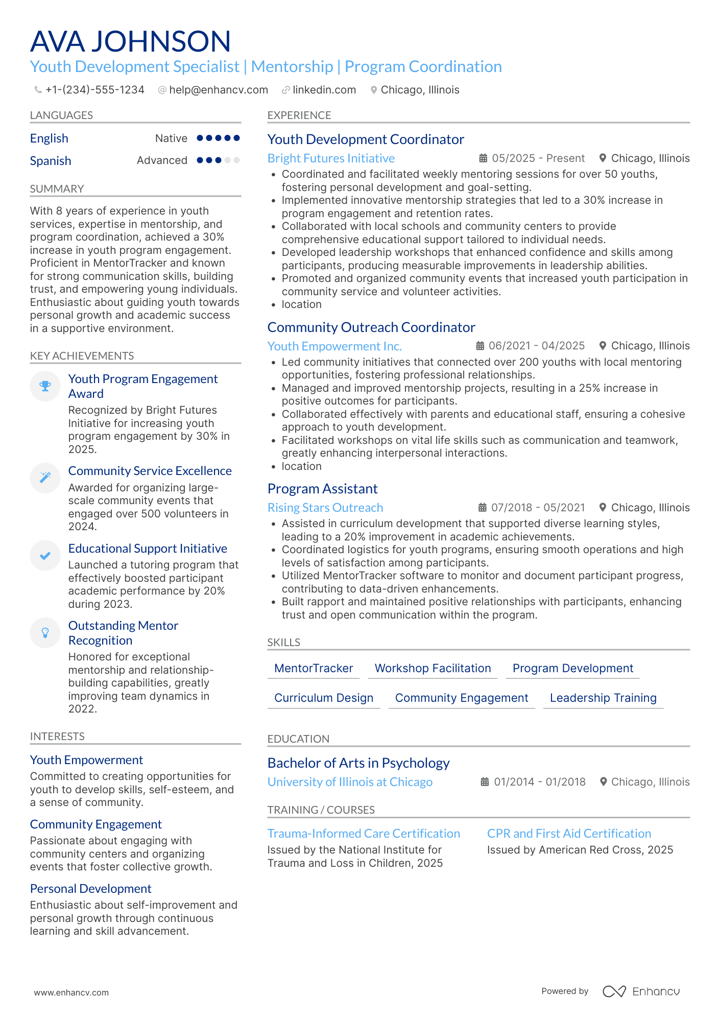 Youth Mentor Resume Example