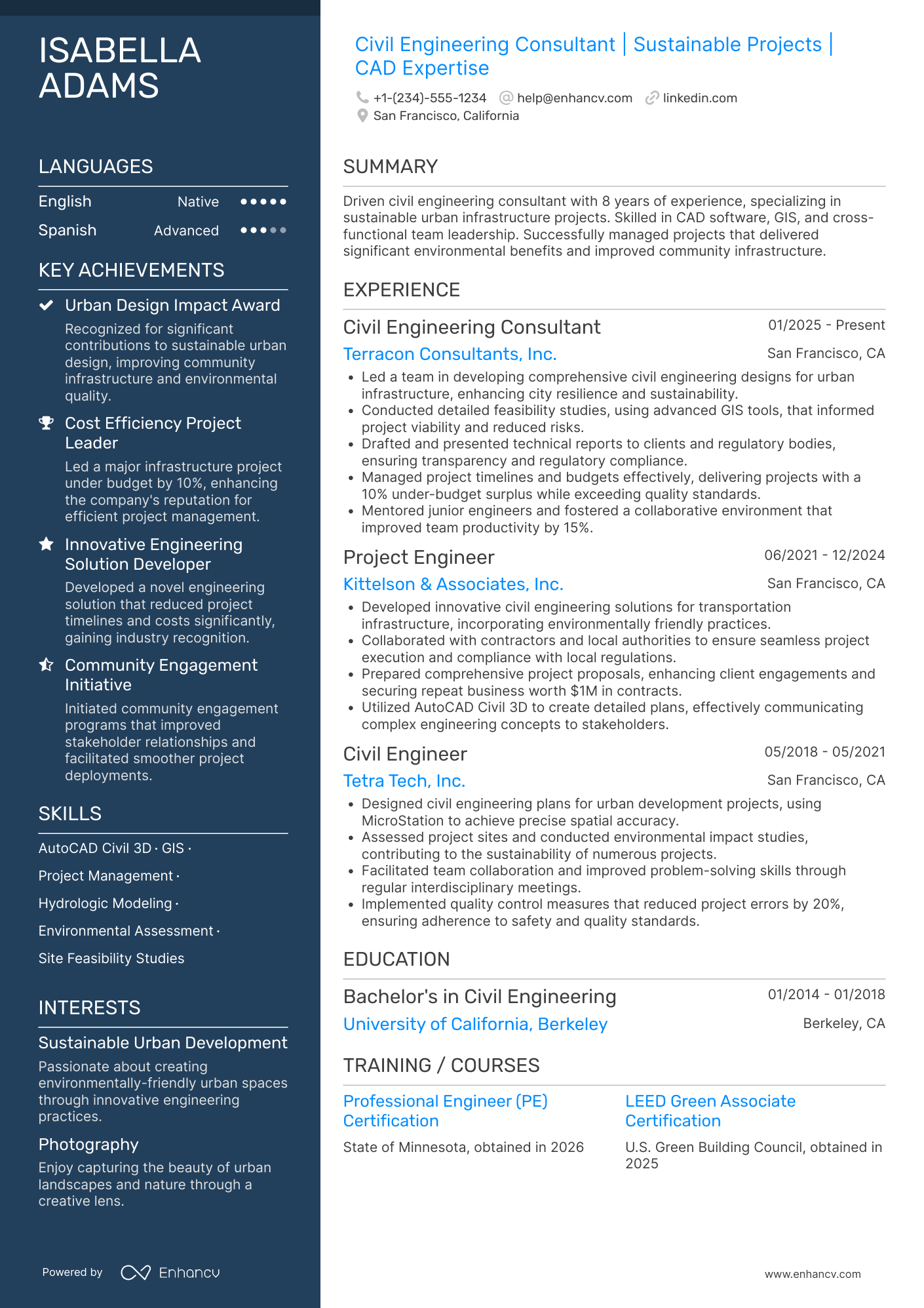 Civil Engineering Consultant Resume Example
