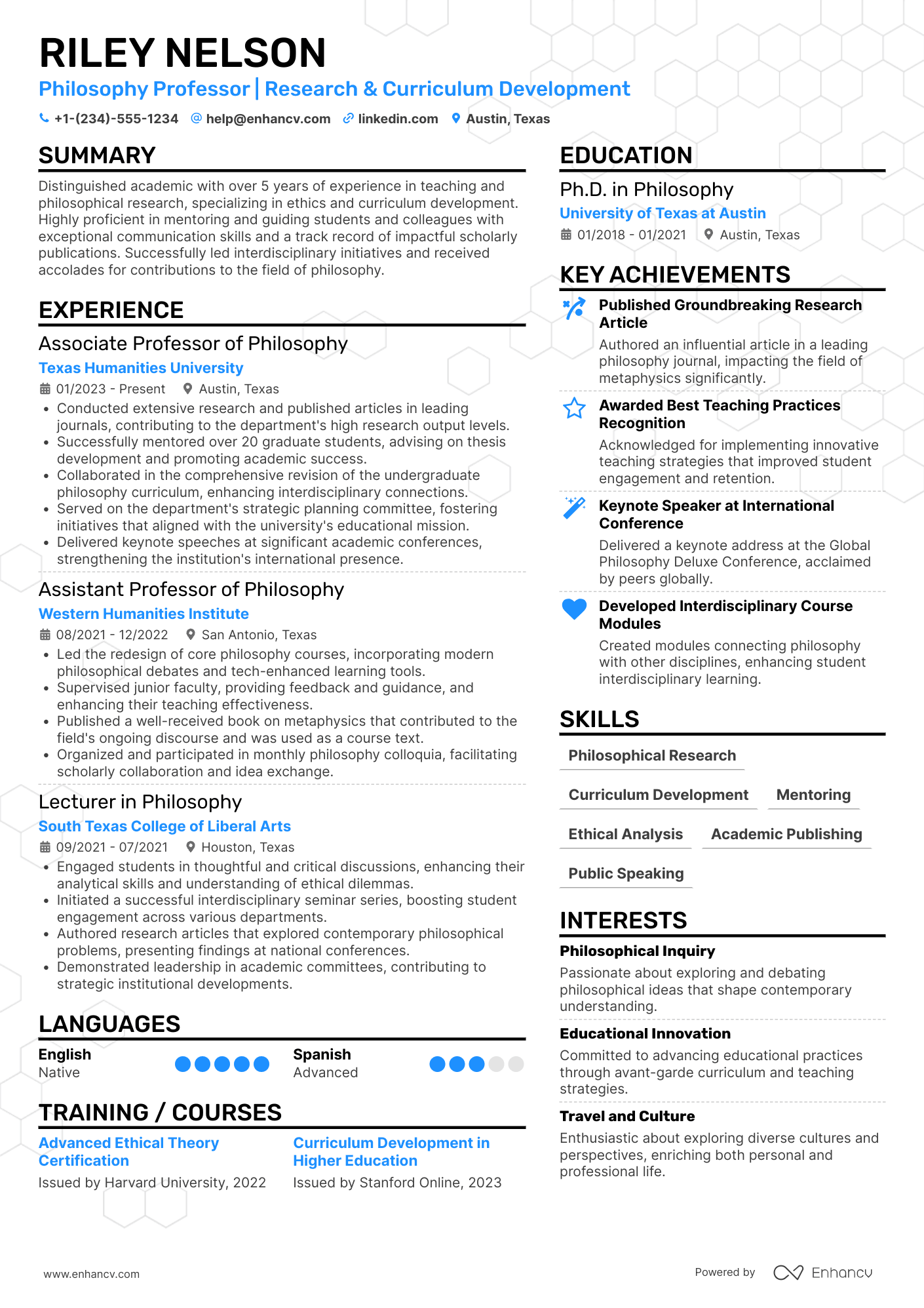 Emeritus Professor of Philosophy Resume Example