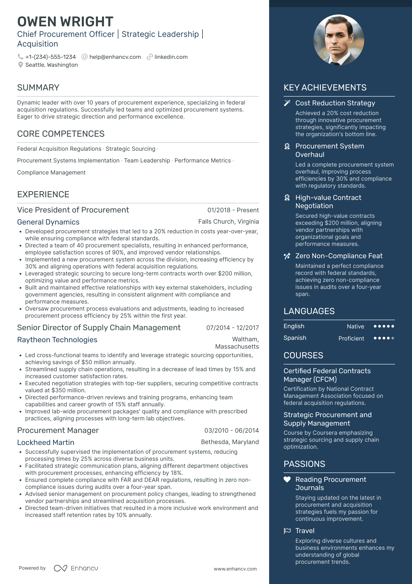 Chief Procurement Officer in Manufacturing Resume Example