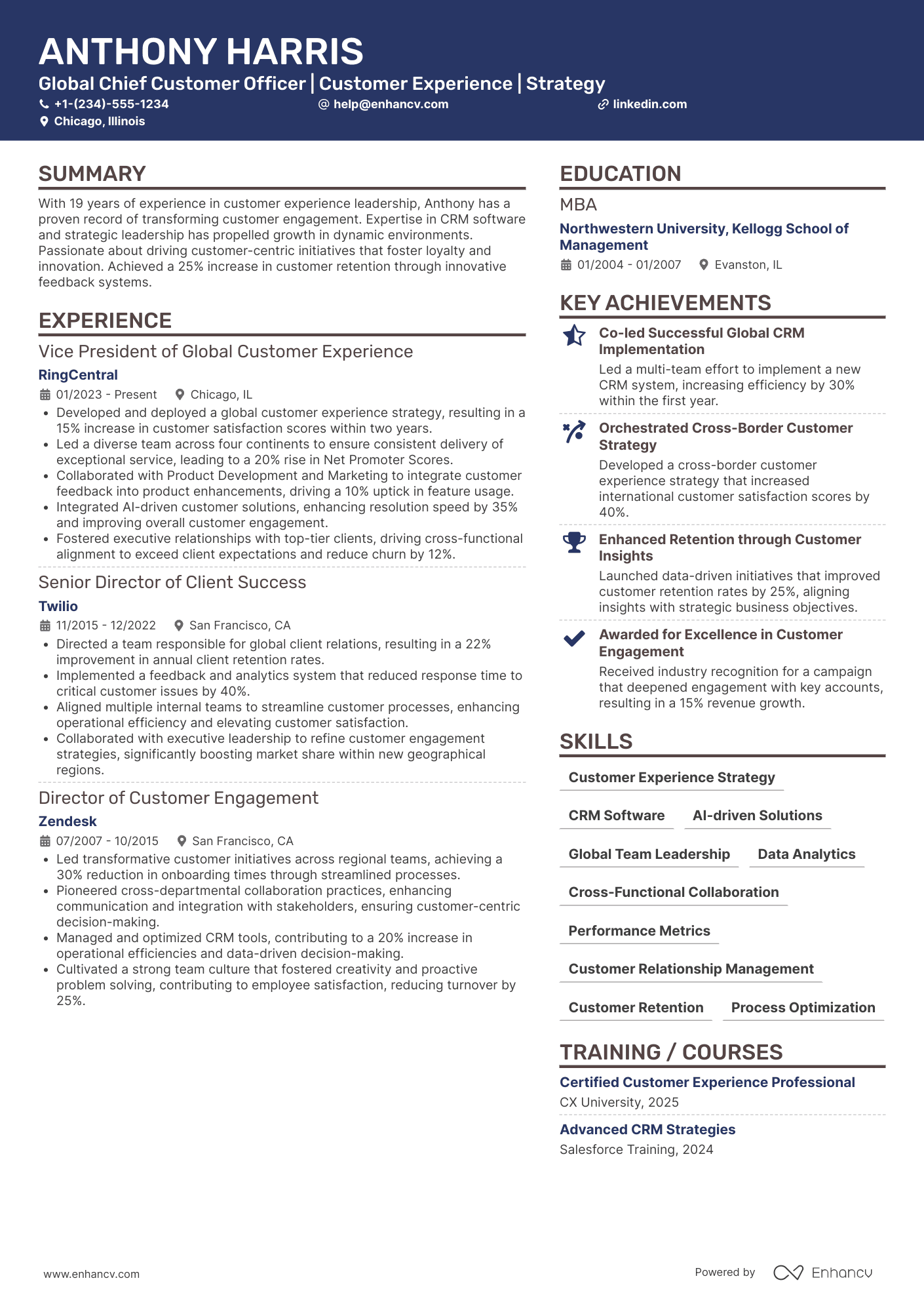Global Chief Customer Officer Resume Example