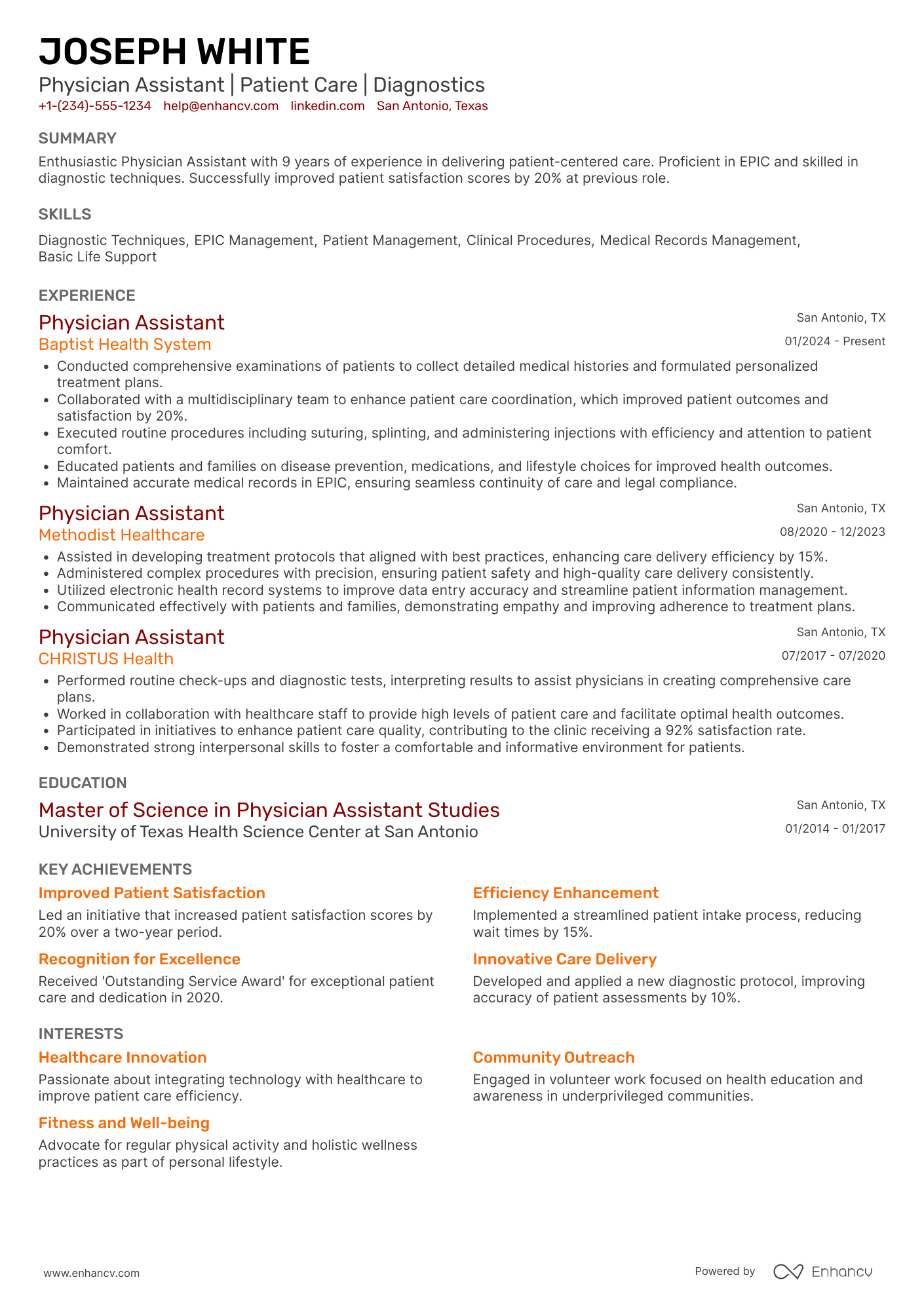 Physician Assistant Resume Example