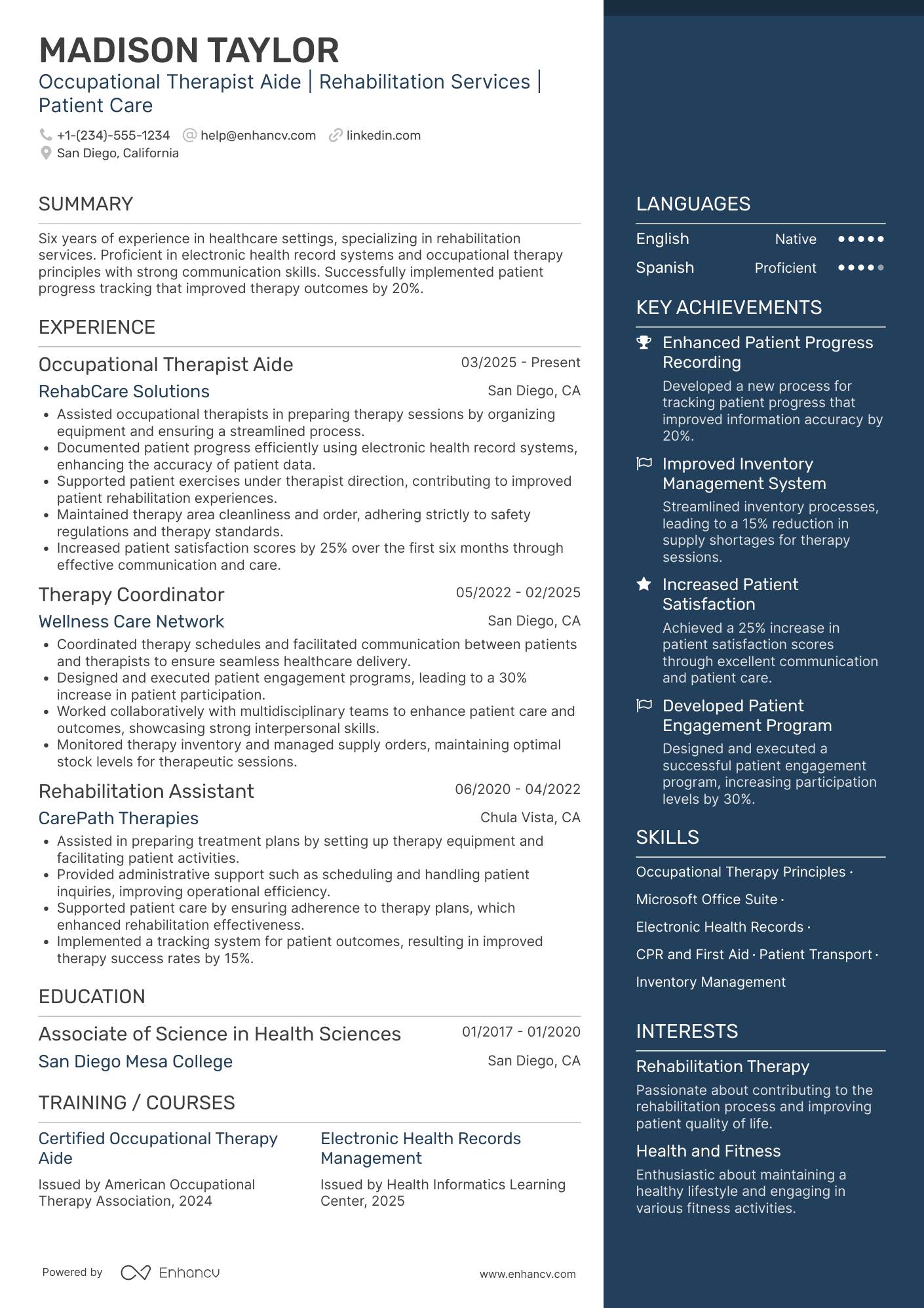 Occupational Therapist Aide Resume Example