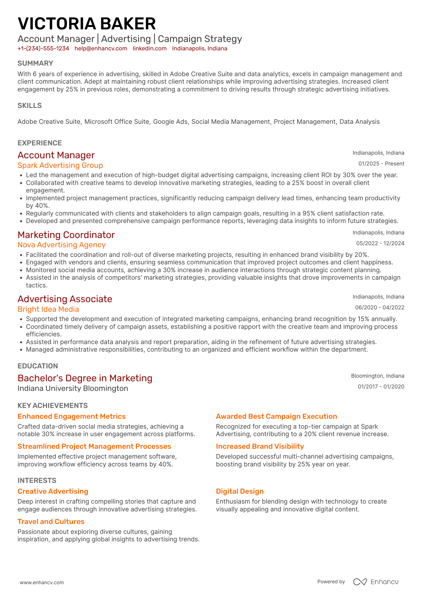 Advertising Assistant Resume Example