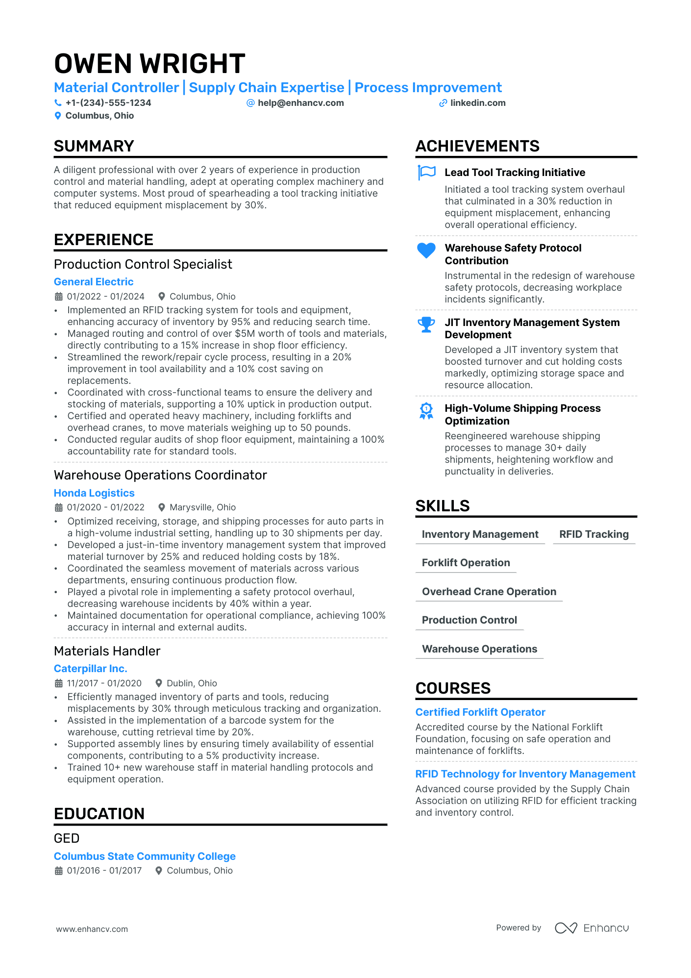Material Handler Resume Example