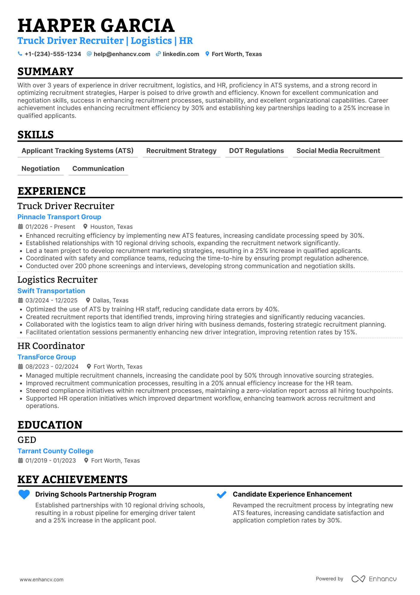 Truck Driver Recruiter Resume Example