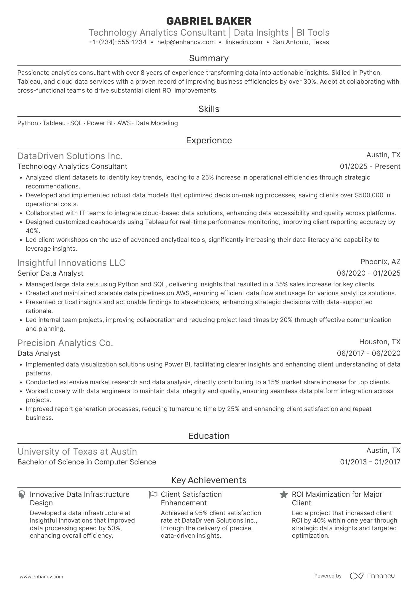 Technology Analytics Consultant Resume Example