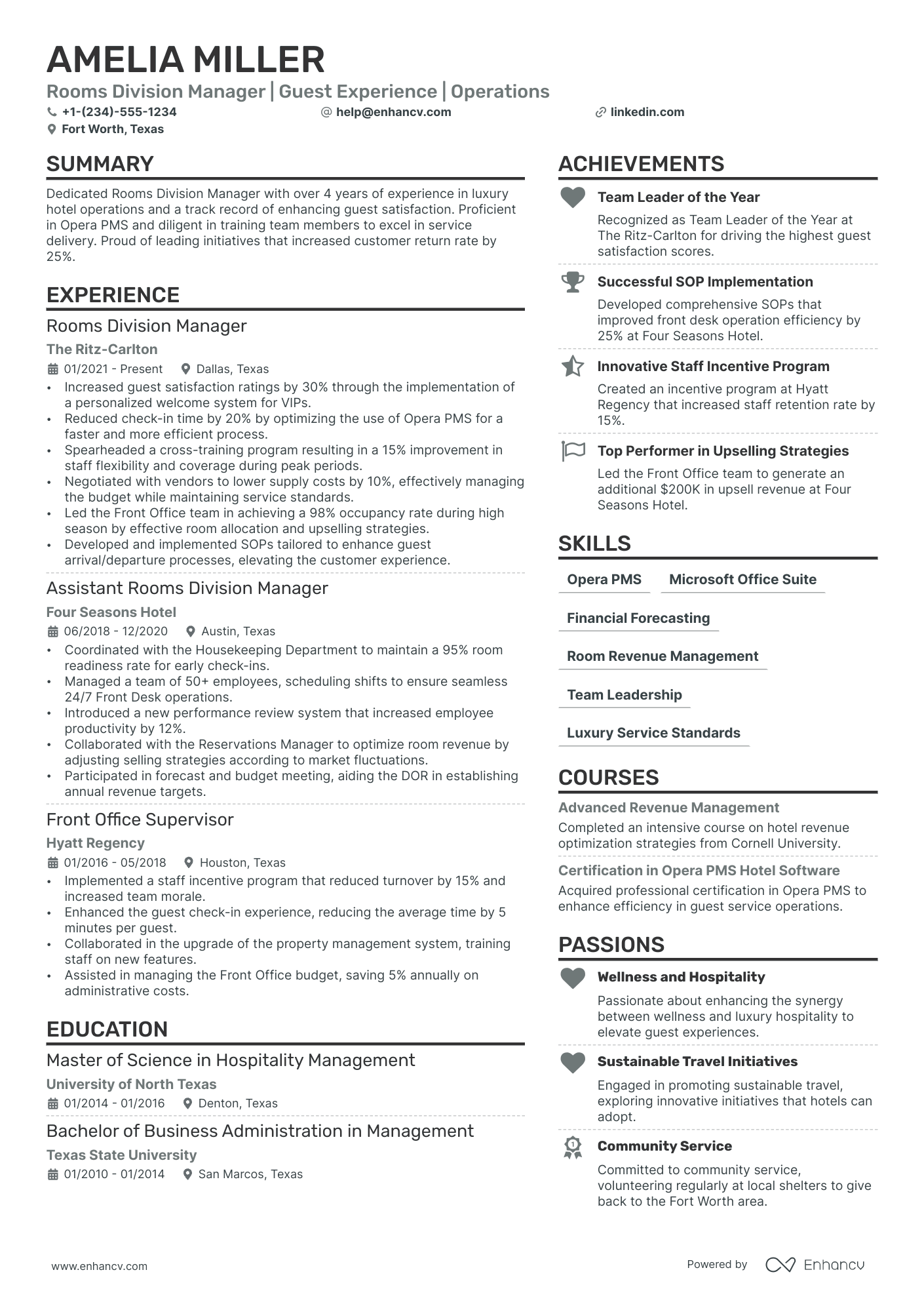 Front Office Manager Resume Example