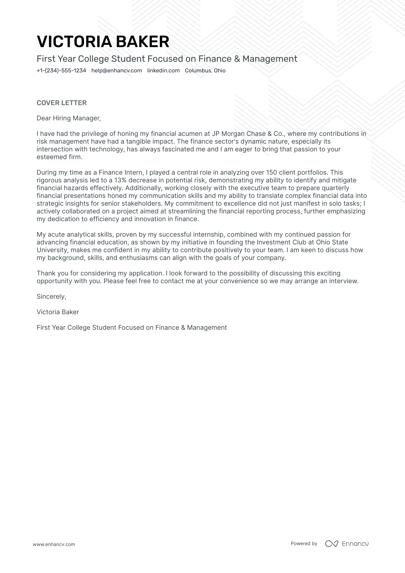 First Year College Student Resume Example