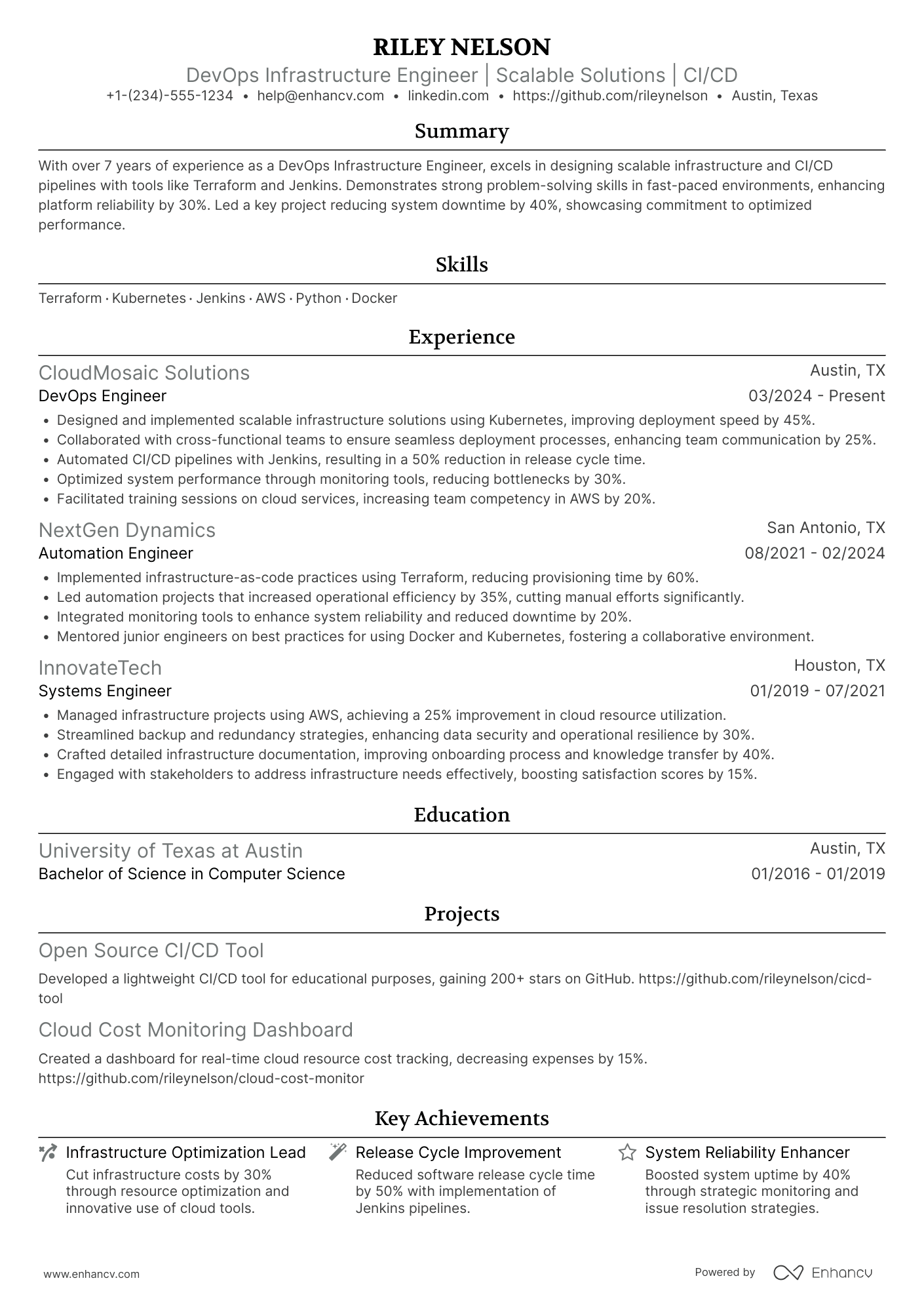 Devops Infrastructure Engineer Resume Example
